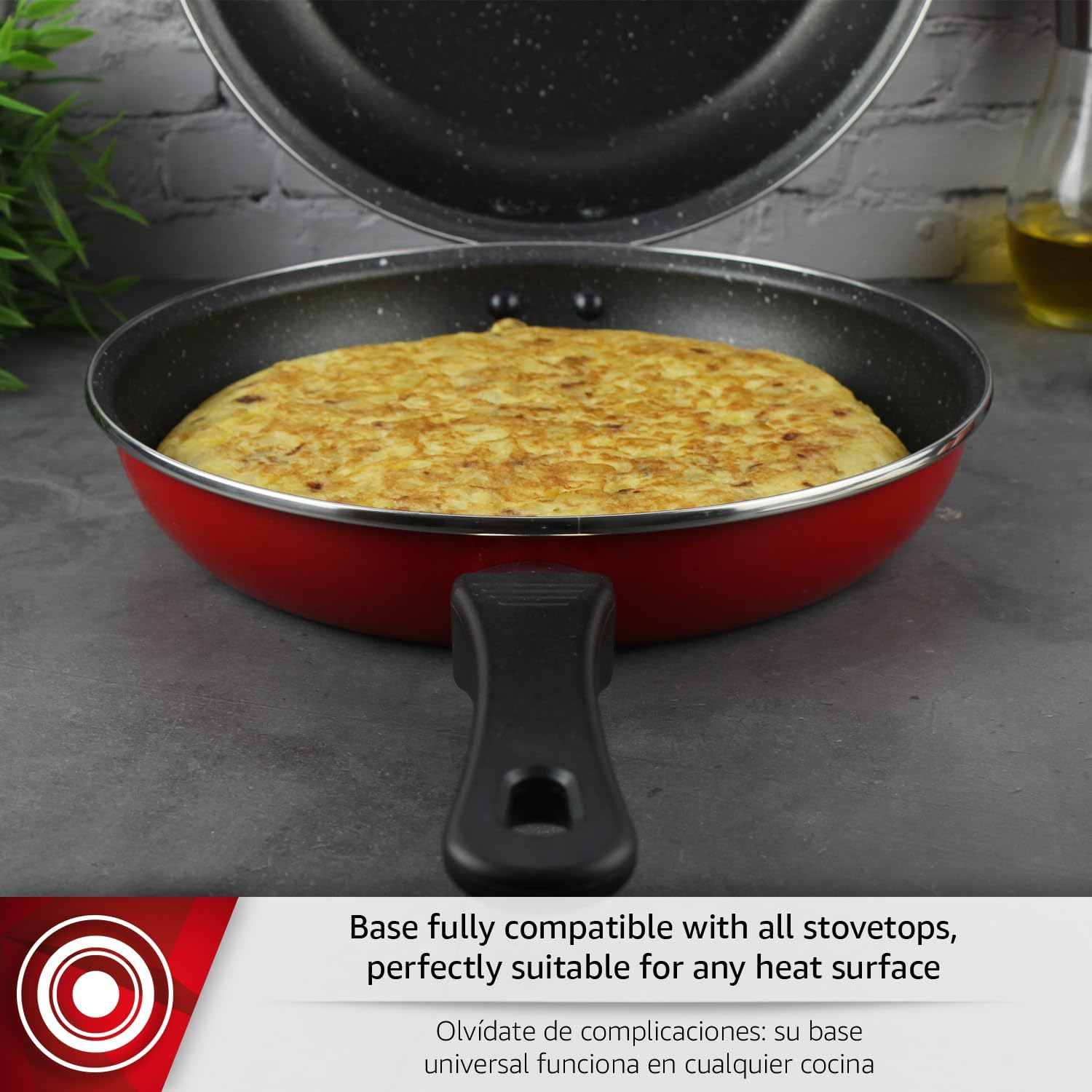 MAGEFESA FRITTATA Frying PAN. Double Layer Non-Stick Frying Pan, Vitrified Steel, Compatible with All Types of Fire, Including Induction, Dishwasher Safe, Ergonomic Handle (9,4&rdquo;) (RED) - Red image number 3