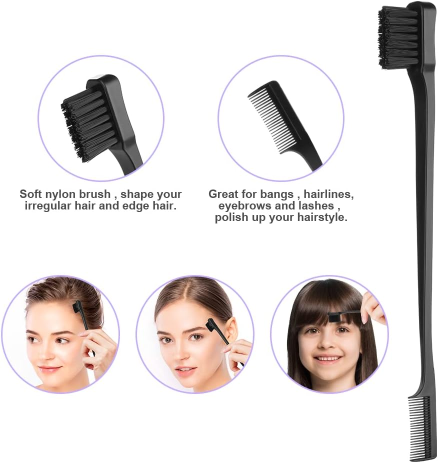 AOOWU 3 Pcs Slick Brush Set, Volume Creating Teasing Brush Set, Hair Styling Comb Set Include Bristle Hair Brush Double Sided Edge Brush Rat Tail Comb for Women Kids Edge Back Hair Smoothing (Black) - Black image number 5