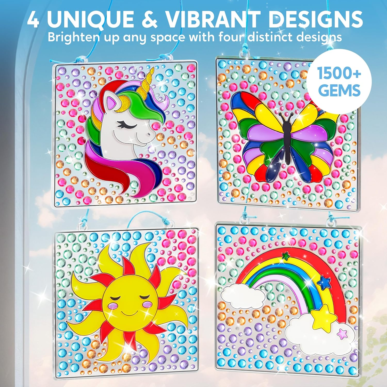 Klever Kits Suncatcher Craft Kit for Children, Arts and Crafts for Kids Age 6 7 8 9-12,Gem Diamond Painting Craft Kits,Girls Gifts,Window Gem Art Set,Birthday Presents(Sun+Unicorn+Butterfly+Rainbow) image number 5