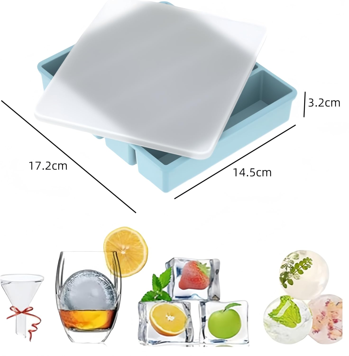 Ai-Oumleef Ice Cube Tray, Silicone Freezing Container Sticks with Lid, Silicone Mold, Water Bottle Ice Trays,Silicone Ice Trays,Reusable Long Ice Trays Make Slow-Melting Ice(Blue) image number 1