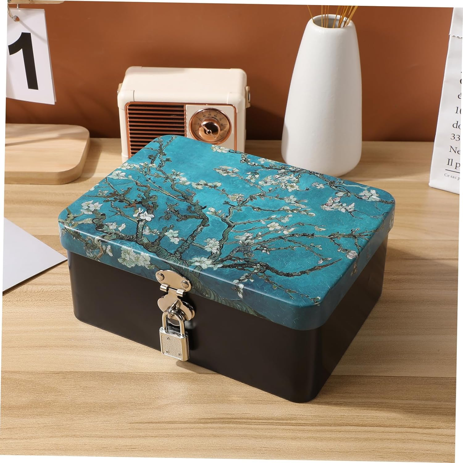 Lockable Storage Box Outdoor Key Lock Tinplate Box Capacity Jewelry Organiser image number 6