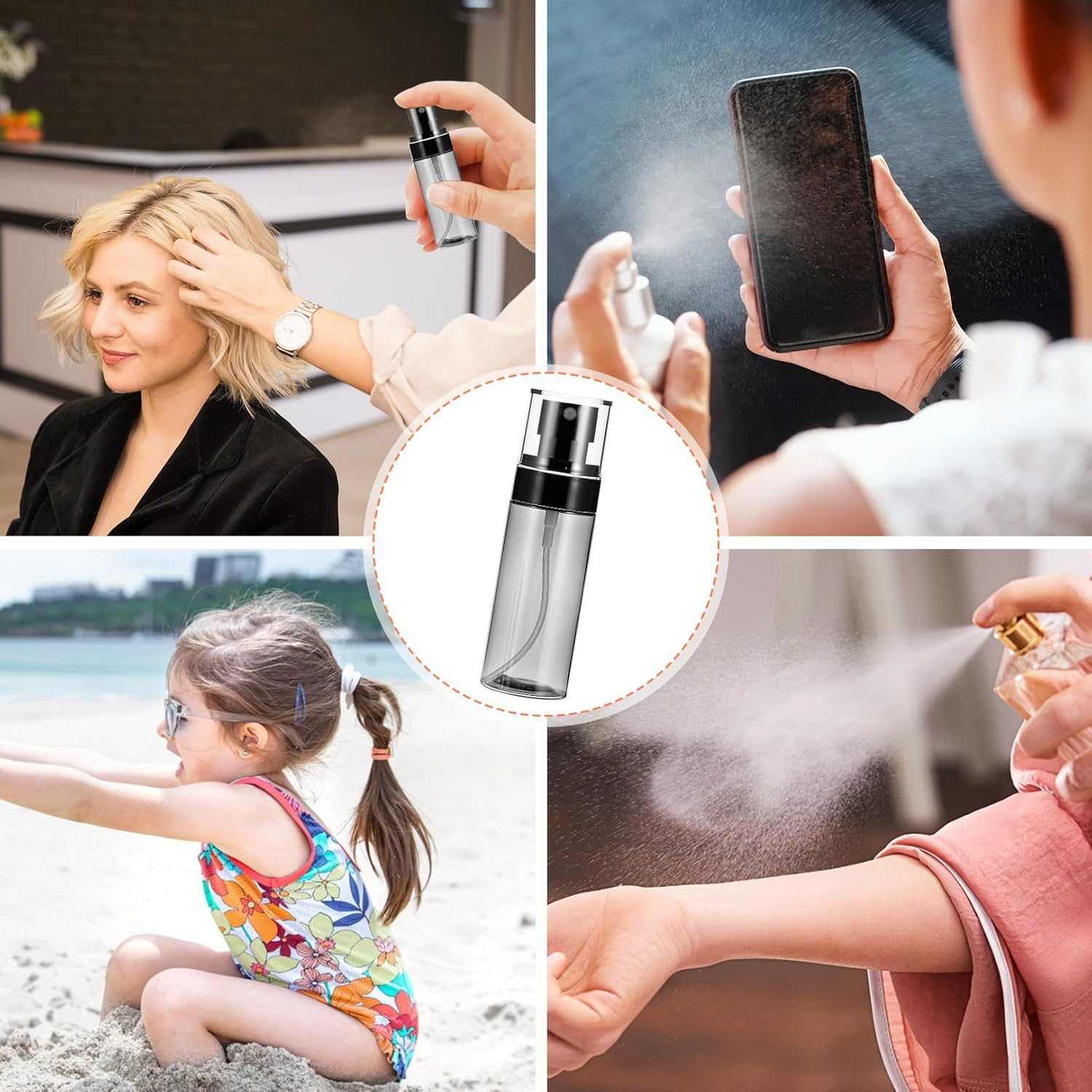 Pack of 2 60 Ml Transparent Black Spray Bottle, Small, Mini Spray Bottle, Pump Spray Bottle, Reusable, Small Spray Bottles for Filling, Spray Bottles Filling, for Perfume, Cleaning Agents image number 4