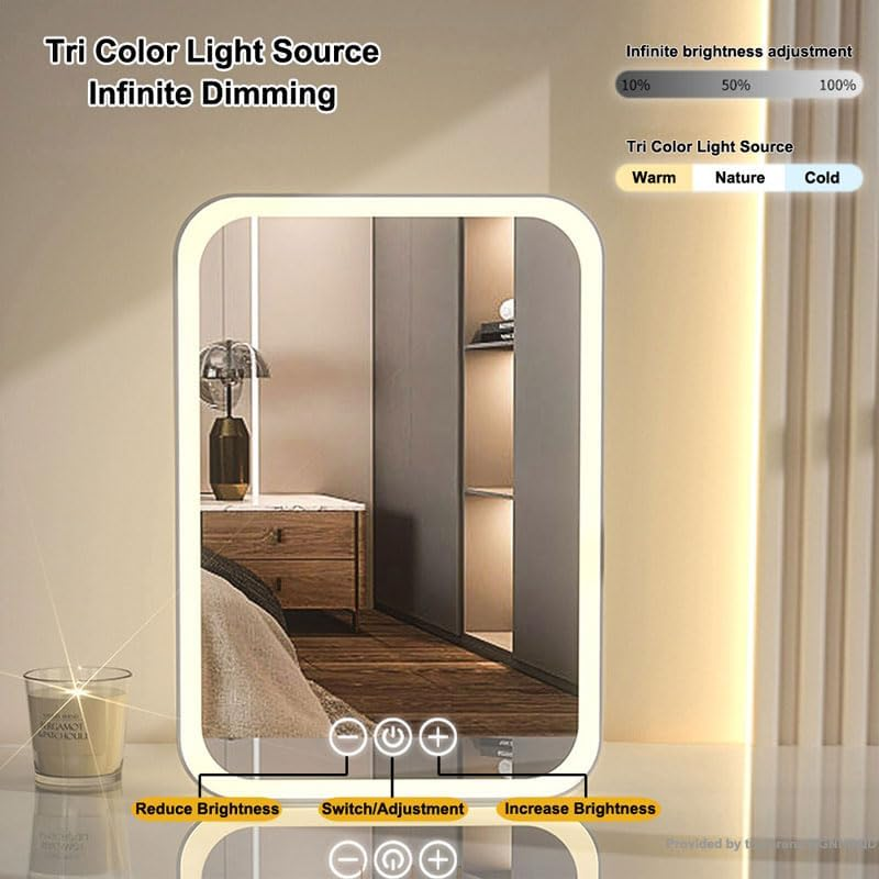 Portable LED Makeup Vanity Mirror with LED Lights, Rechargeable Smart Touch Control 3 Colors Dimmable Travel Design, Ideal for Home & Travel Use image number 5