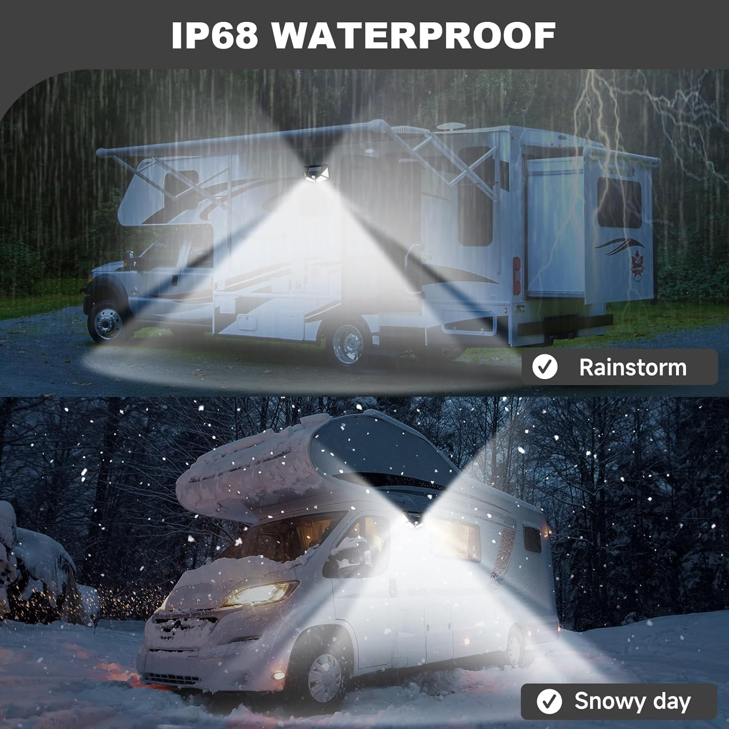 Magnetic Solar RV Light with Motion Sensor &ndash; Bright 100 LED RV Exterior Light, Waterproof RV Porch Lights for Camper, Trailer, Motorhome Outdoor&ndash; Easy Install with 2 Strong Magnets (2 Pack) image number 4