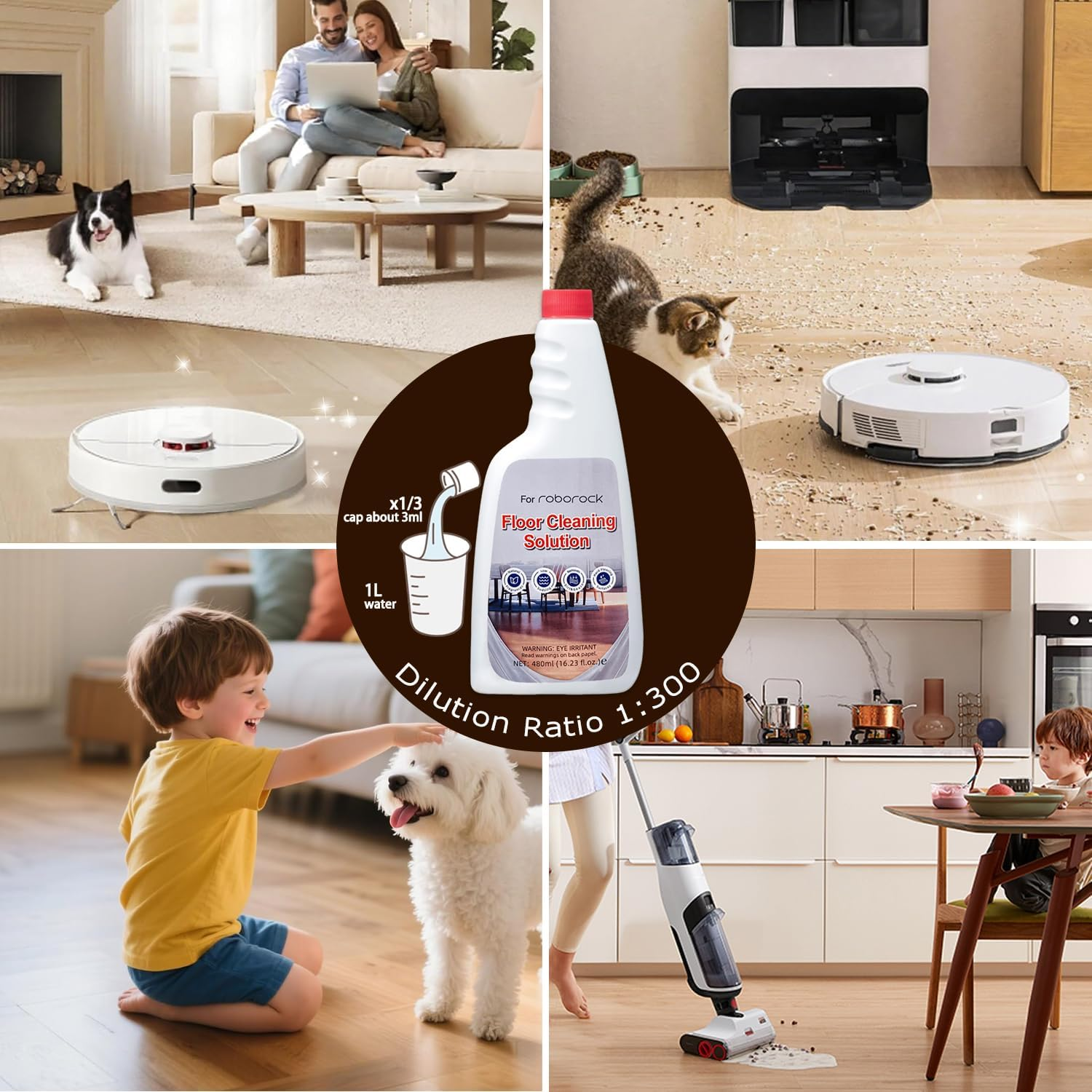 3-Pack 480Ml Floor Cleaning Solution, Eco-Safe, Compatible with All Roborock Mopping Robots (S7, S8, Qrevo, Q7, Q8 Series), Pet & Kid Friendly, Stain-Busting & Fresh-Scented image number 2