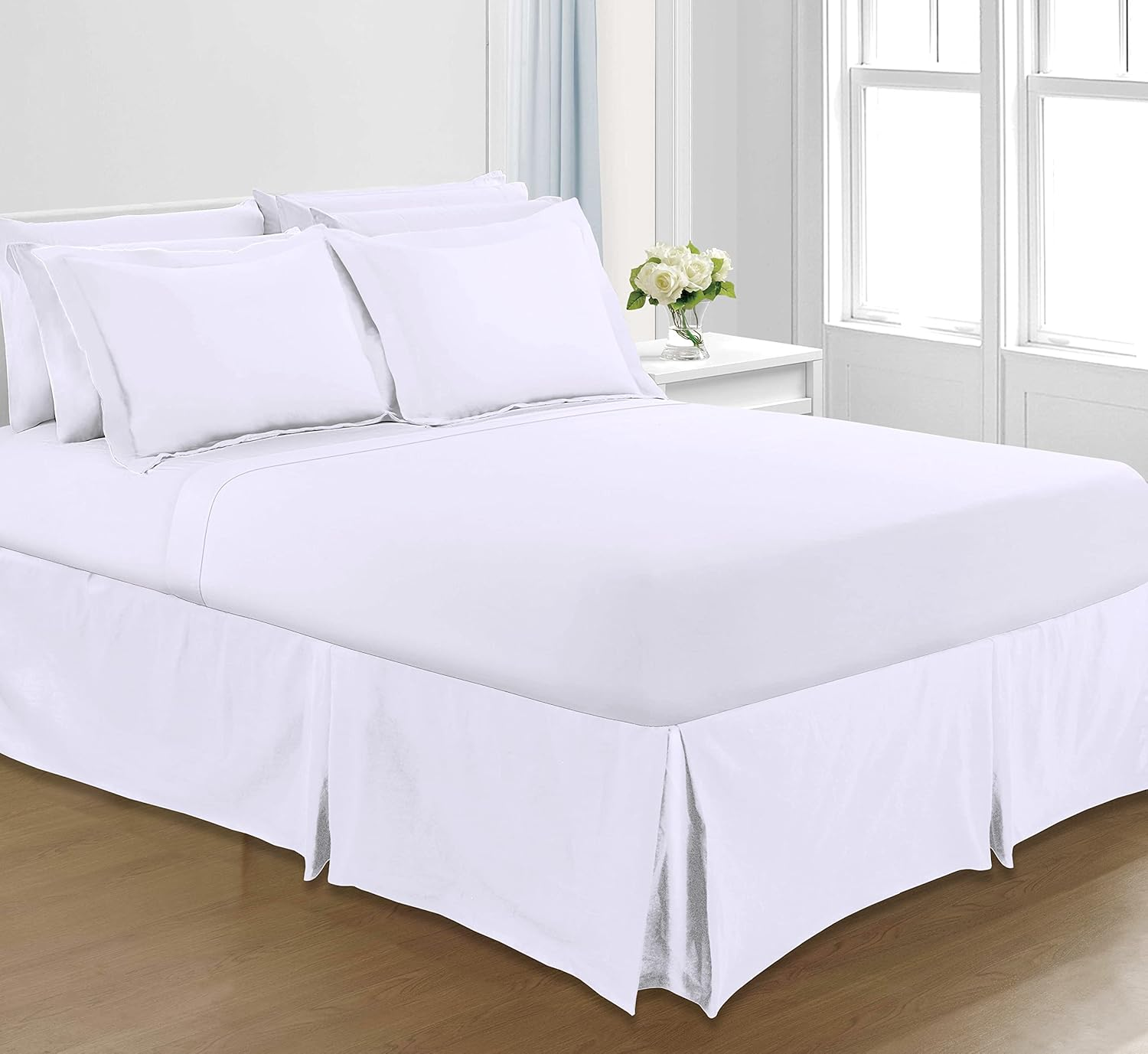 Sapphire Collection PLAIN DYED POLY COTTON PLEATED PLATFORM BASE VALANCE SHEETS (Super King, White) image number 3