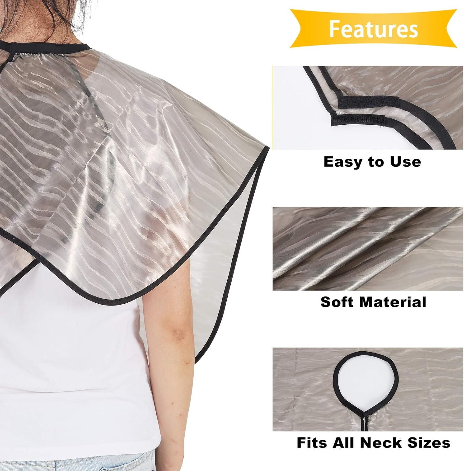 YELEGAI Waterproof Unisex-Adult Hair Dye Cape,Short Comb-Out Capes for Hair Stylist,Makeup Apron for Hair Color,, Gray, Small image number 4