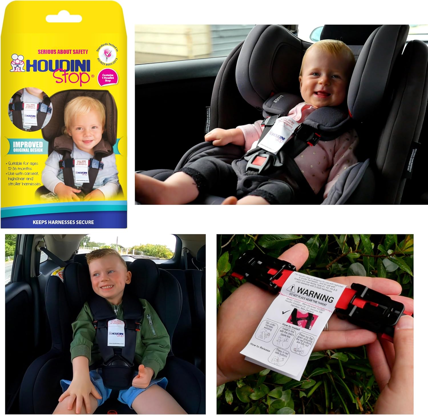 Houdini Child Safety Bundle: Stop Chest Strap, Click N Lock, High 5 Sticker - Car Seat, Highchair & Stroller Harness Accessories image number 3