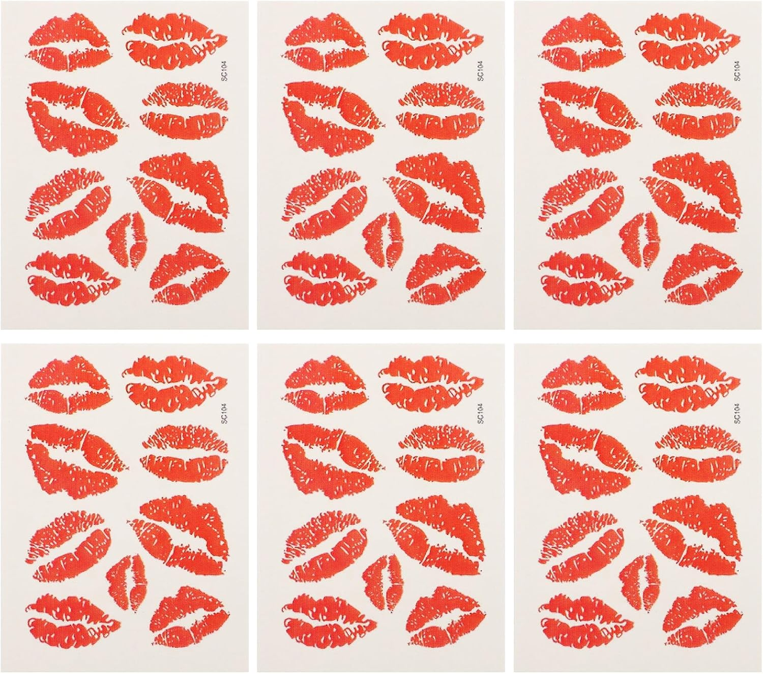 6Pcs Red Lips Temporary Stickers Red Kiss Stickers Waterproof Face Stickers Body Decorations for Women Club Valentines Day Decor image number 5