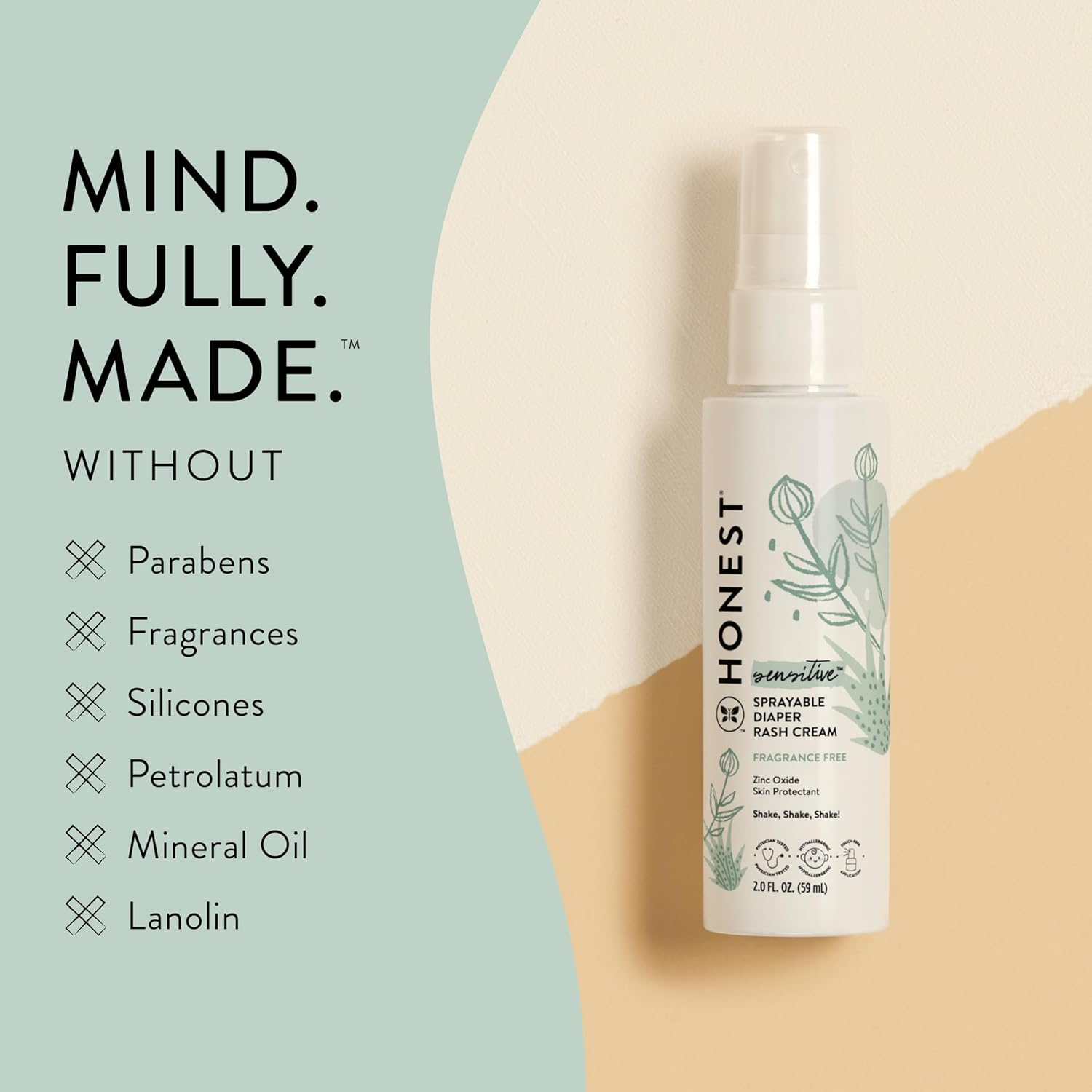 Honest Sprayable Diaper Rash Cream by Honest for Kids - 2 Oz Cream, 59.148000000000003 Millilitre image number 1