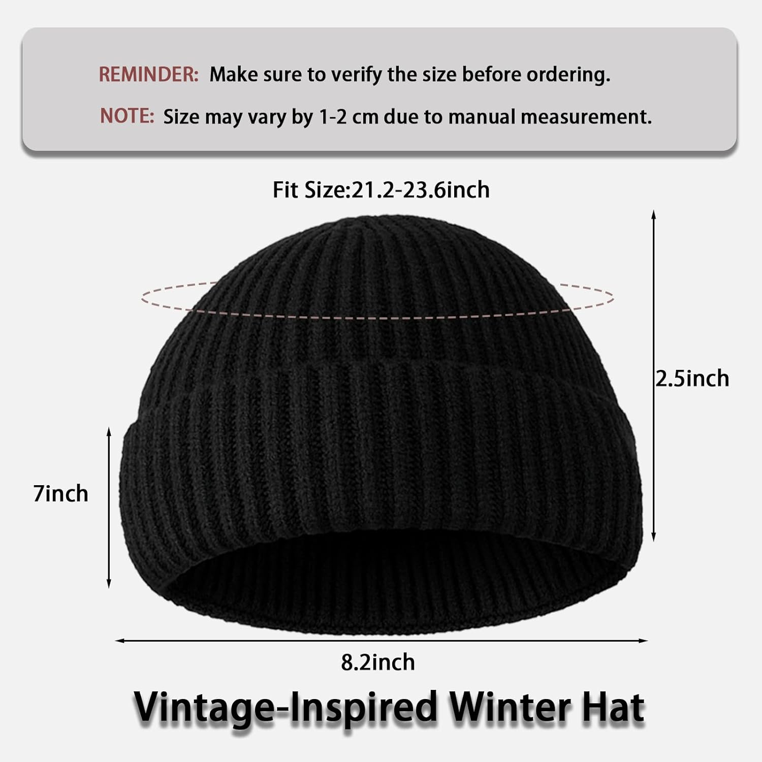 ONBPIY Beanie Hat Men &ndash; Fisherman Beanie Trawler Knit Cuffed Winter Skullcap Warm Gifts for Men, 1 Pack, Black image number 4