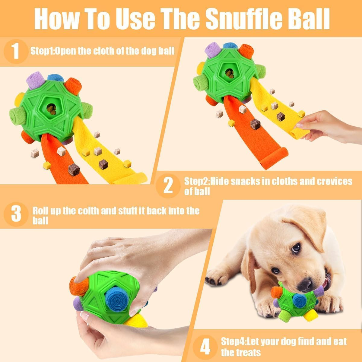 Interactive Dog Toys Snuffle Ball with Dog Bowl Encourage Natural Foraging Skills Slow Food Training to Relieve Boredom and Stimulating,Cloth Strip with Hidden Food Dog Puzzle Toys for Any Size Dogs image number 3