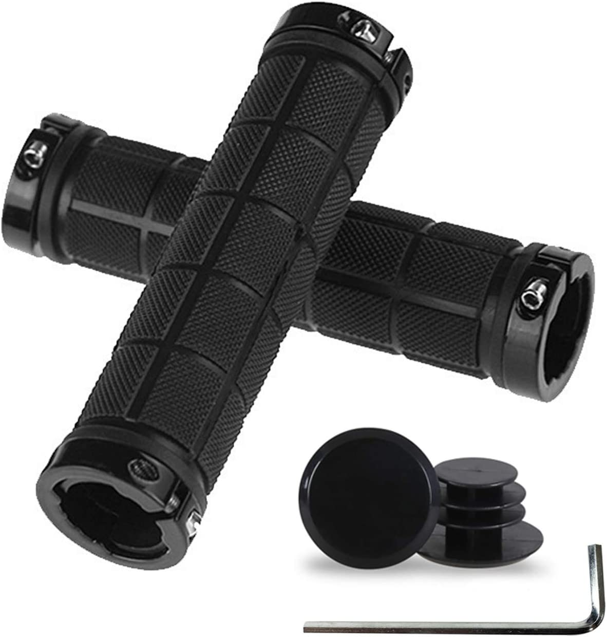 PLATT Bike Handlebar Grips Rubber Comfortable Bicycle Handle Grip for MTB/BMX with Plastic End Caps
