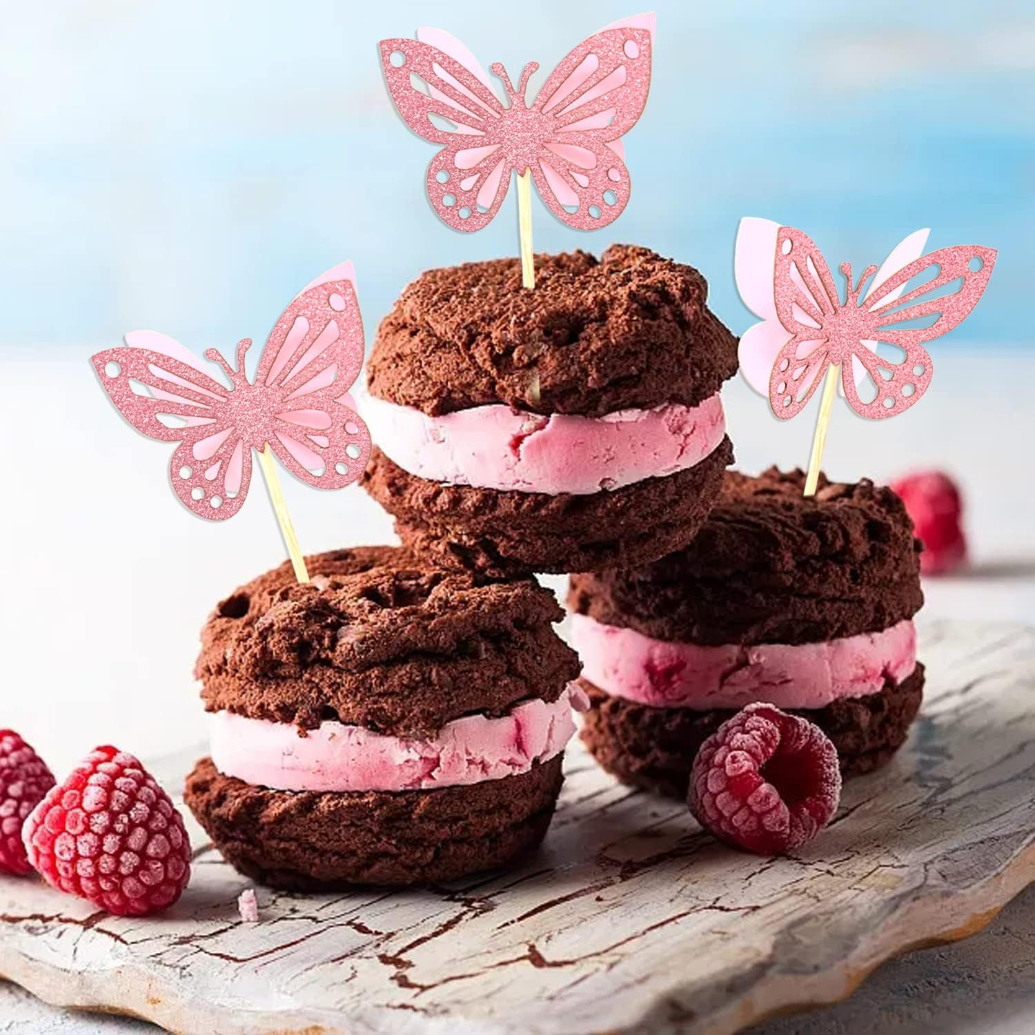 Yueton 24PCS 3D Butterfly Cupcake Toppers Double Layers Glitter Butterfly Cake Toppers Cake Decorations Butterfly Cupcake Picks Cocktail Picks for Theme Party Birthday Wedding Baby Shower Supplies image number 6