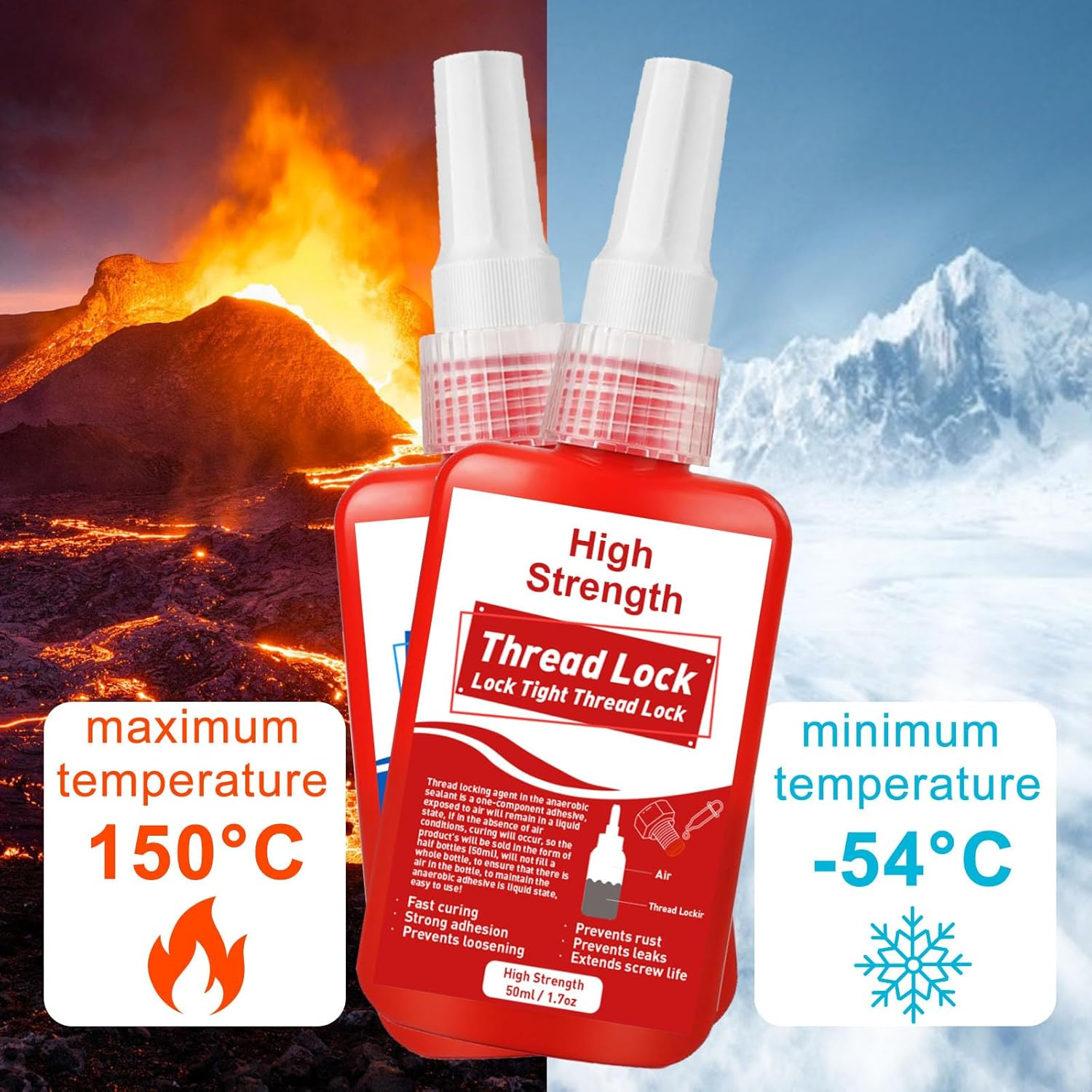 Thread Lock High Strength+Medium Strength, 100Ml Locktight Threadlock Prevent Nuts, Bolts, Fasteners and Screws from Loosening Due to Prolonged Vibration, Thus Locking and Sealing Metal Nuts and Bolts image number 6