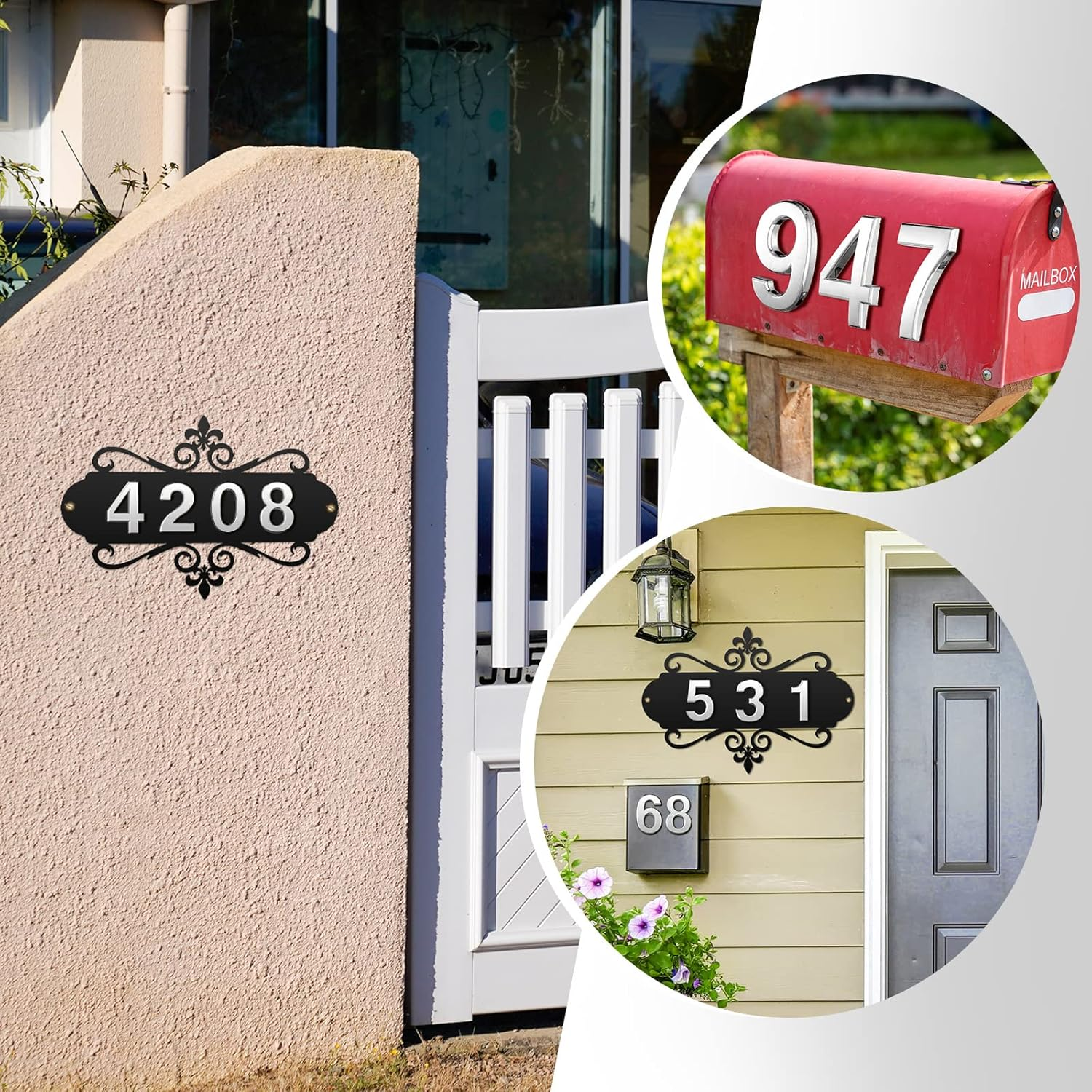 House Address Plaques Metal Address Sign Mailbox Number Personalized Address Signs for House Home Hotel Office Garden Decorative Wall Plaque (Delicate Style) image number 3