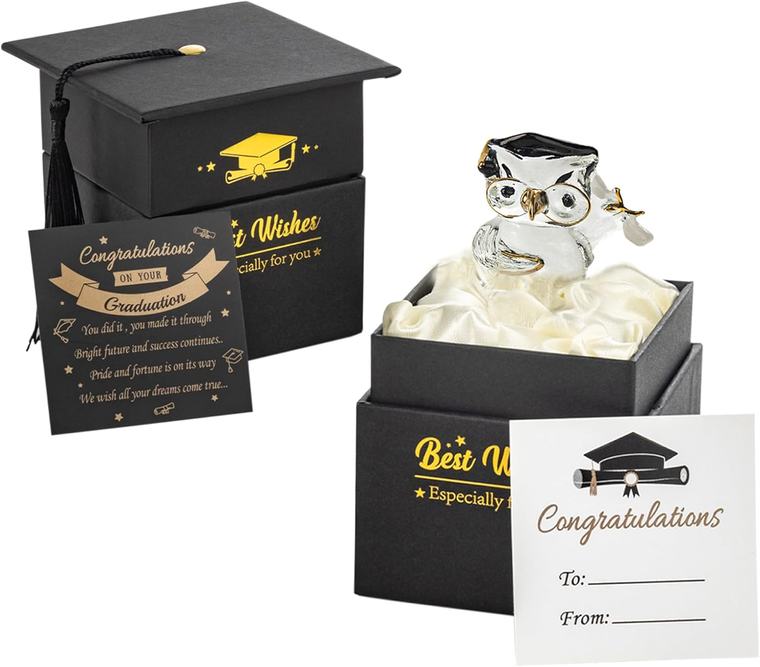 Suprano Graduation Gift Crystal Glass Owl Present Graduation Gifts for Her/Him, Keepsake Ornament in Massage Box image number 5