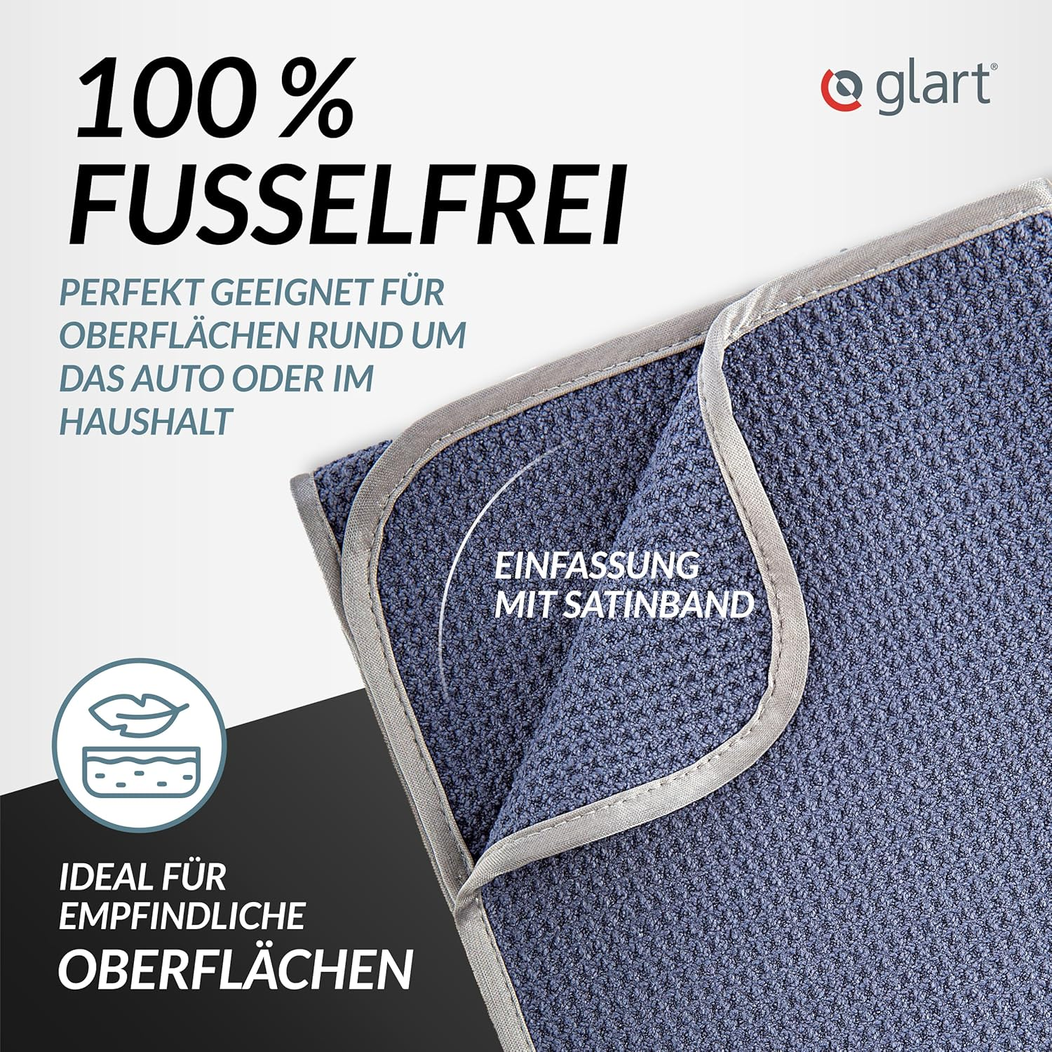 Glart 47TB Set of 2 Car Microfibre Cloths Drying Cloths for Car Care, Car Paint, Motorcycle, Kitchen, Dishes - Waffle - 70 X 40 Cm Blue, Microfibre Cloths Also for Window Cleaners image number 4