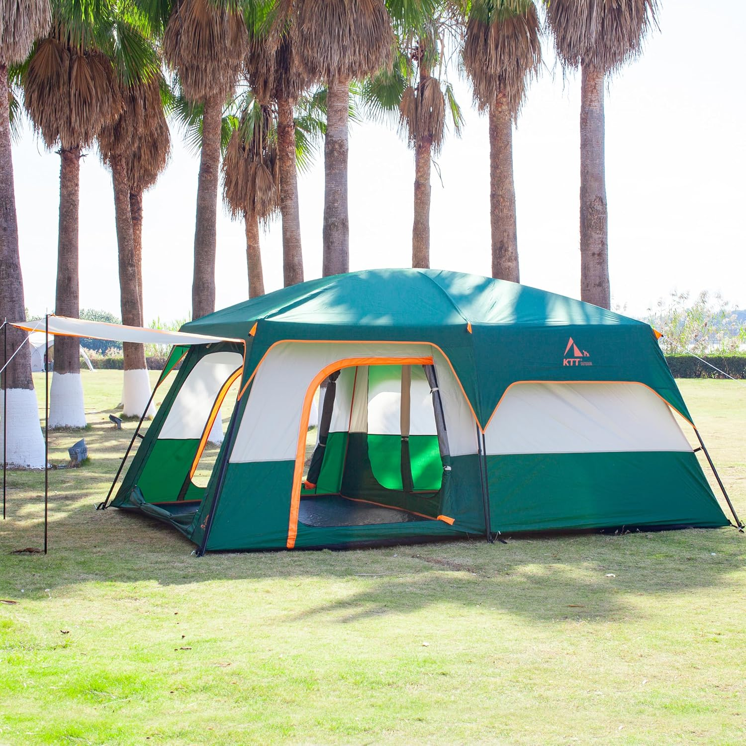 KTT Extra Large Tent 12 Person(Style-A),Family Cabin Tents,2 Rooms,Straight Wall,3 Doors and 3 Window with Mesh,Waterproof,Double Layer,Big Tent for Outdoor,Picnic,Camping,Family Gathering. image number 4