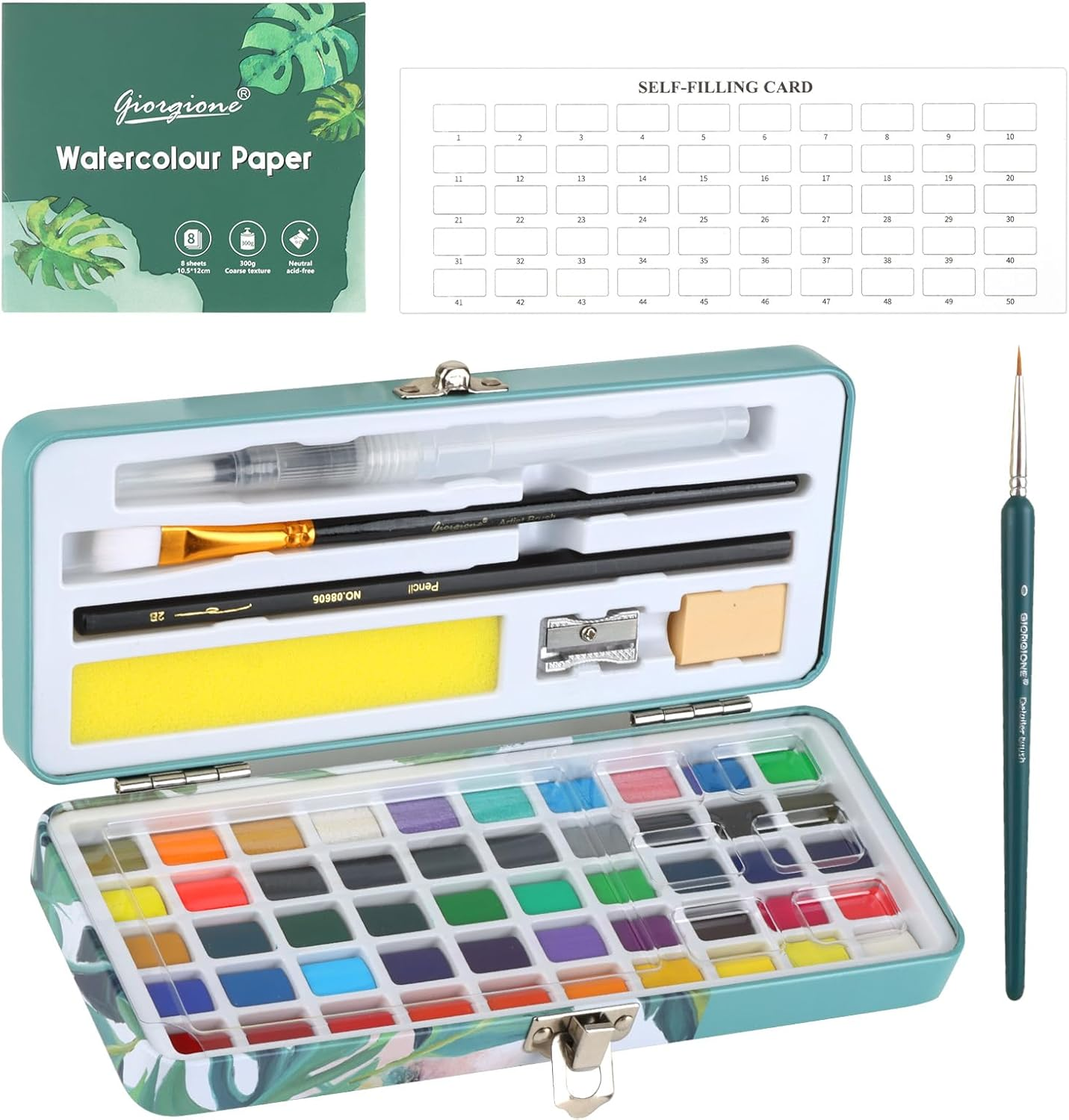 Watercolor Paint Set, 50 Vibrant Colours Including Pearlescent Shades in a Sturdy Metal Tin, Foldable Paint Set for Easy Travel, Ideal for Artists & Beginners, Perfect for Sketching & Outdoor Painting image number 3