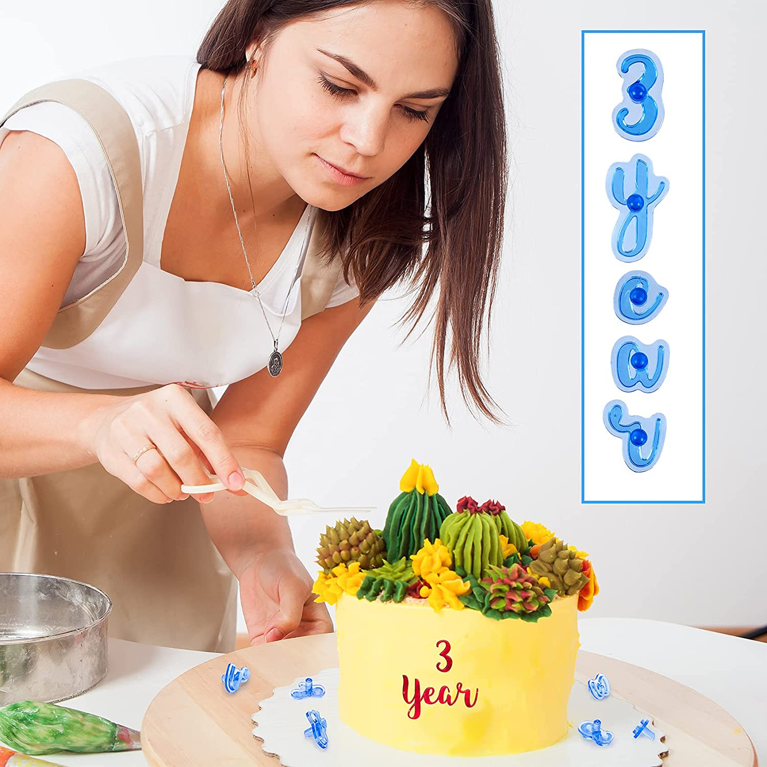 OIIKI 83 Pcs Alphabet Number Cake Stamp, Fun Upper Lower Case Stamp Set, Special Characters Numbers Mold, Alphabet Number Characters Shape DIY Stamp for DIY Sugar Cake Cookies Chocolate Decoration image number 5