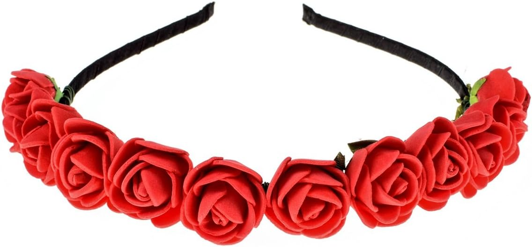 Love Sweety Boho Floral Crown Rose Flower Headband Hair Wreath - Dark Red image number 2