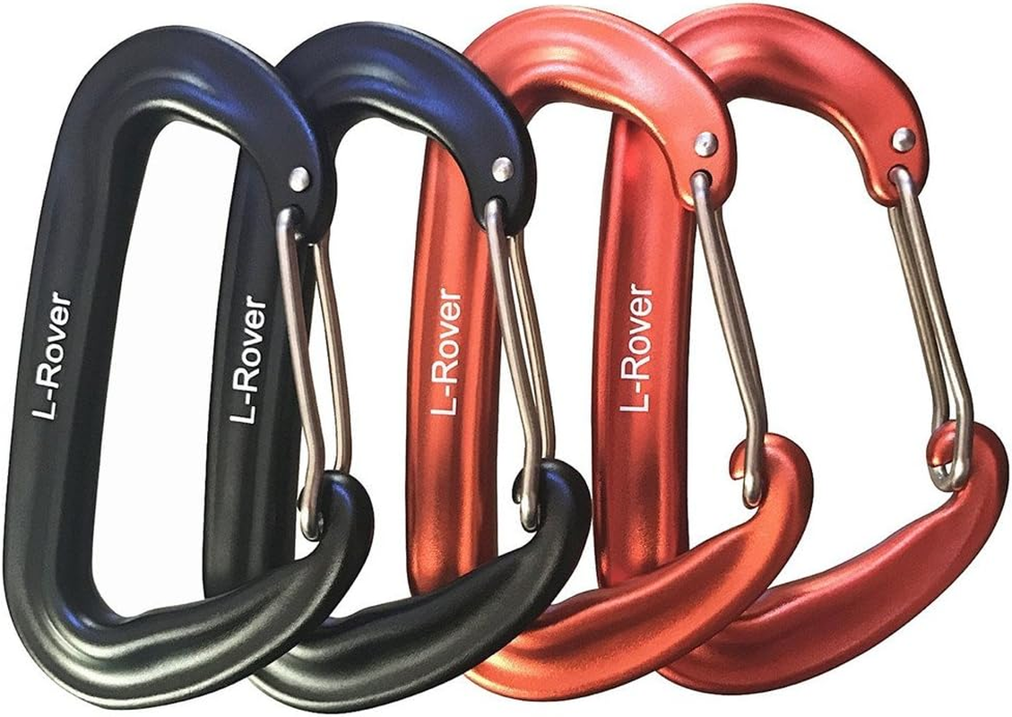 L-Rover 12 Kn Aluminum Wire Gate Carabiners 2 or 4 Pack- Heavy Duty, 2,645-Pound Rating for Hammocks, Rv,Fishing,Locking Dog Leash and Harness, Camping, Photography, Key Chains,Hiking & Utility