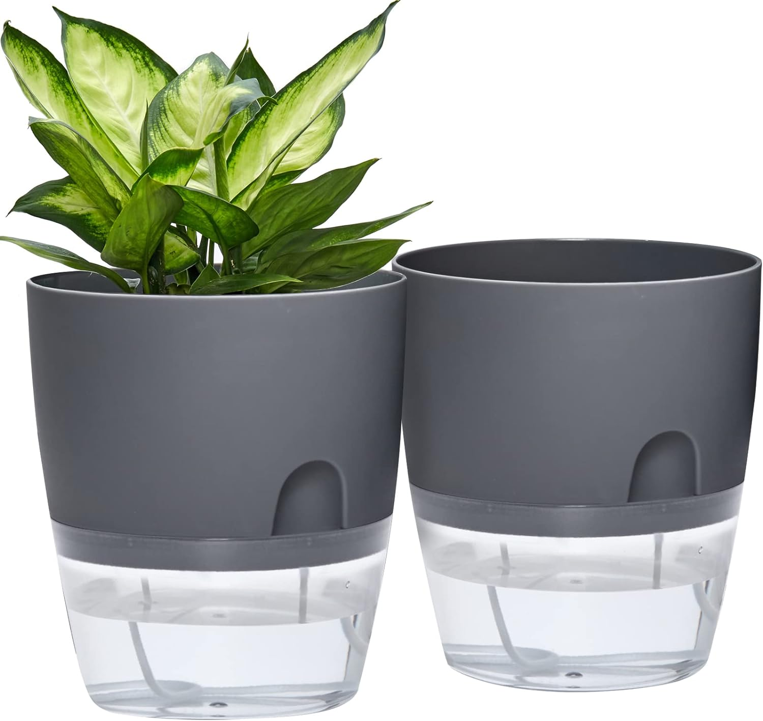 Self Watering Planter for Indoor Plants, 2 Pack &Oslash;23.5Cm Flower Pot Modern Decorative Plastic Planter with Extra Large Water Storage for All House Plants, Flowers, Herbs