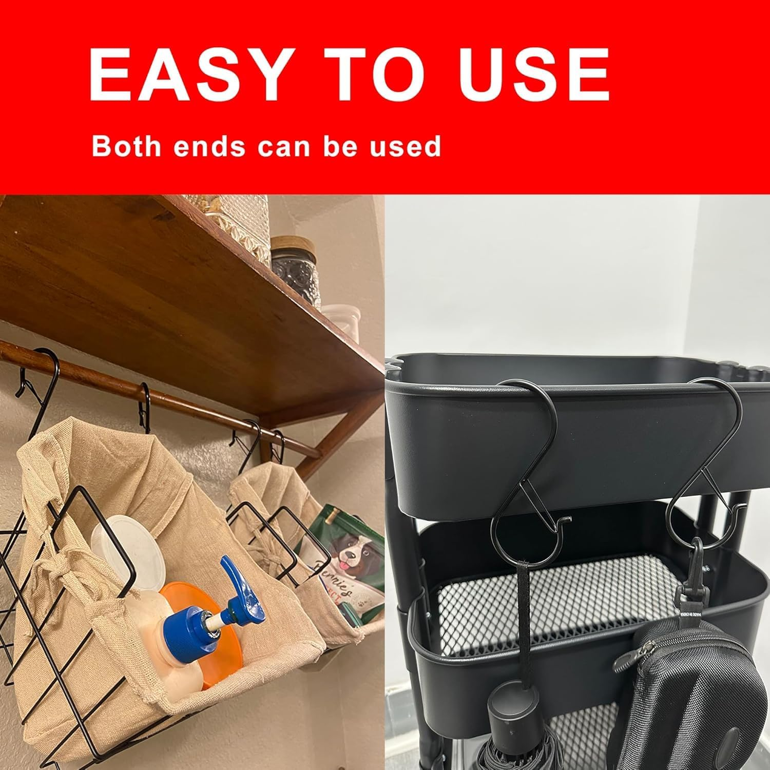 6 Pack 3.8 Inch S Hooks for Hanging, Heavy Duty S Hooks with Safety Buckle, S Shape Hooks for Hanging Kitchen Utensils, Pots and Pans, Cups, Plants, Clothes and Bags image number 1