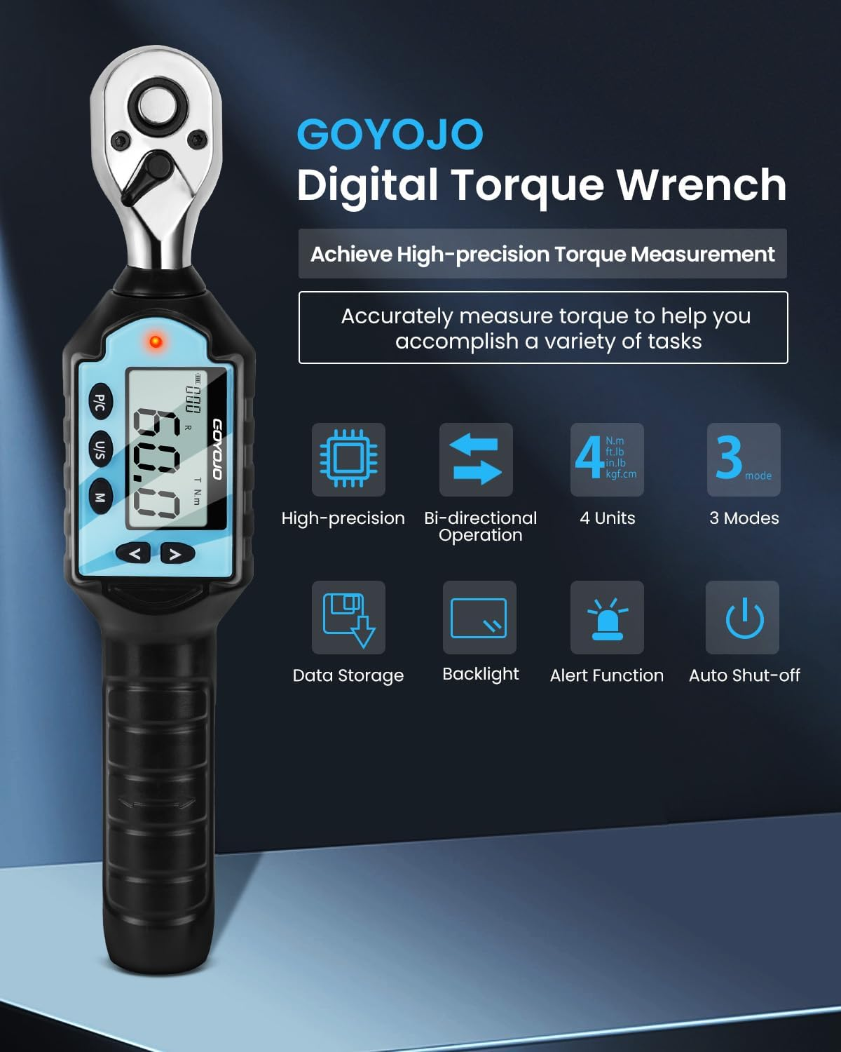 GOYOJO 2024 Newest 3/8" Digital Torque Wrench, High-Precision, Multi-Application - Ideal for Automotive, Motorcycle, Bicycle, DIY & Home Repair - Durable, Accurate, User-Friendly (3/8-60Nm)