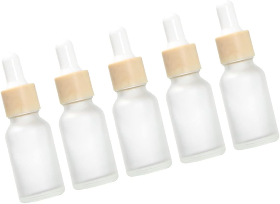 Baluue 5Pcs Frosted Glass Dropper Bottles Cosmetics Bottles Refillable for Travel Fluid Container image number 4