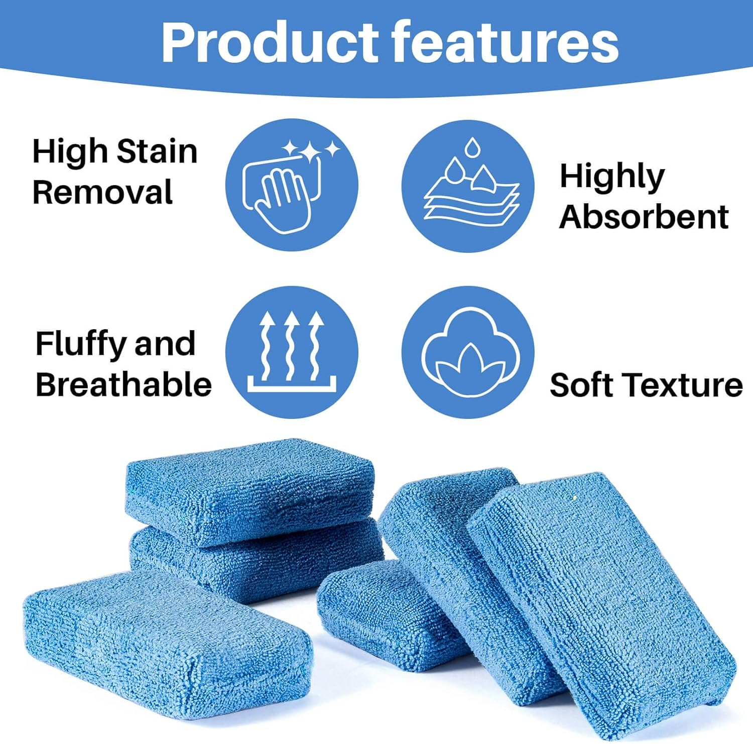 Sukh Microfiber Rectangle Sponge Detailing Pads - Microfiber Wax Foam Applicator Pads for Car Wax Applicator Pad 4.72X3.15 Inch 7 Pack-Blue image number 2
