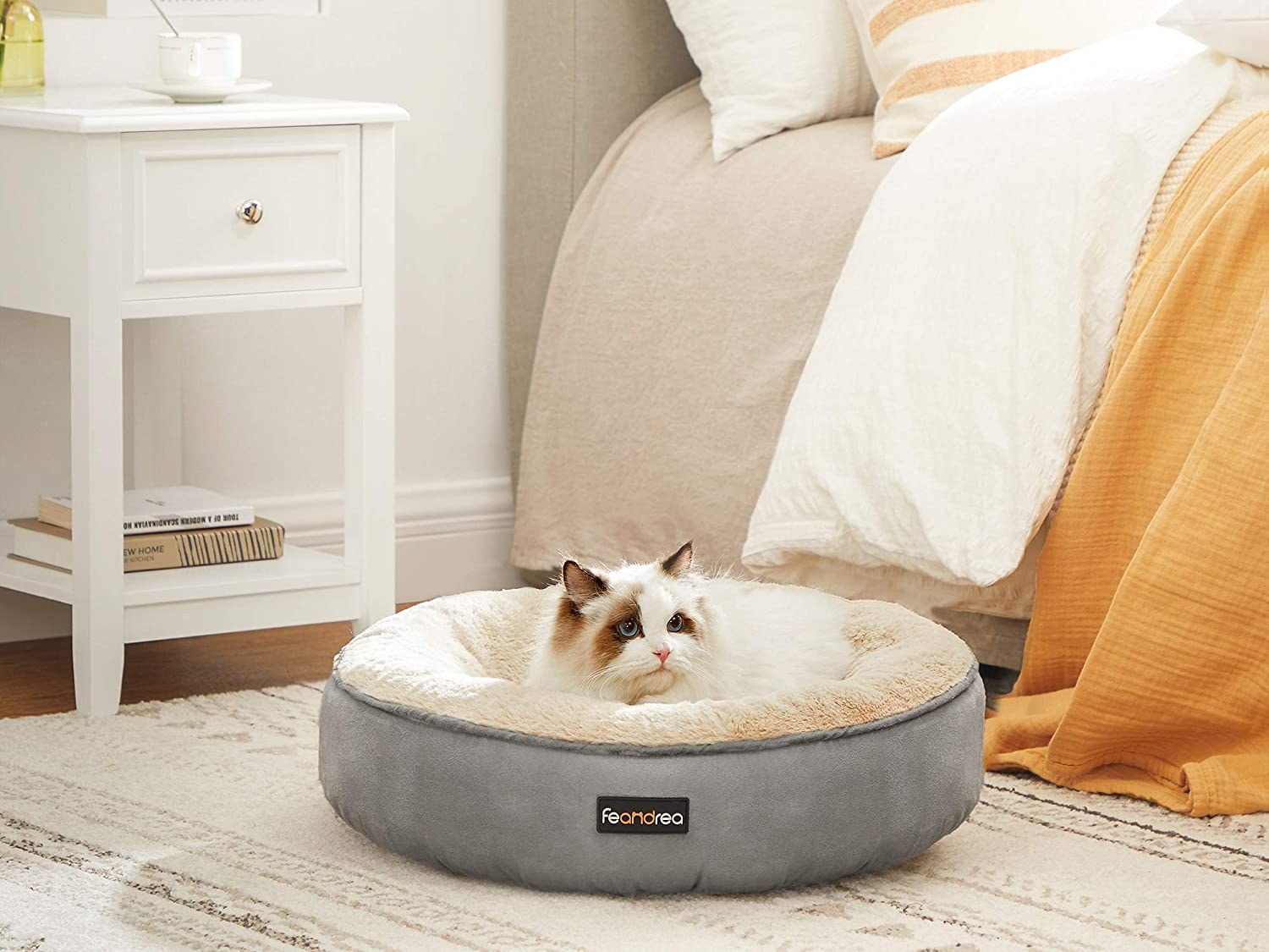 Feandrea Dog Bed, Donut Cat Bed, Washable Pet Sofa, Anti-Slip, Round, 50 Cm Dia., Light Gray PGW050G01 image number 1