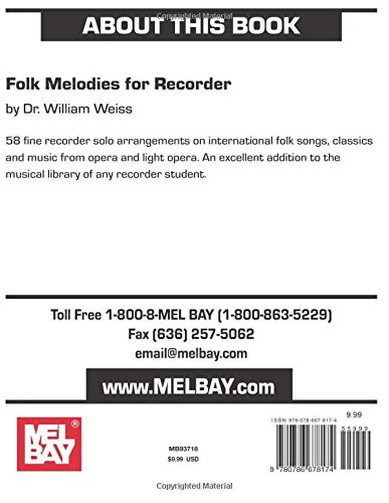 Folk Melodies for Recorder (Mel Bay Archive Editions)