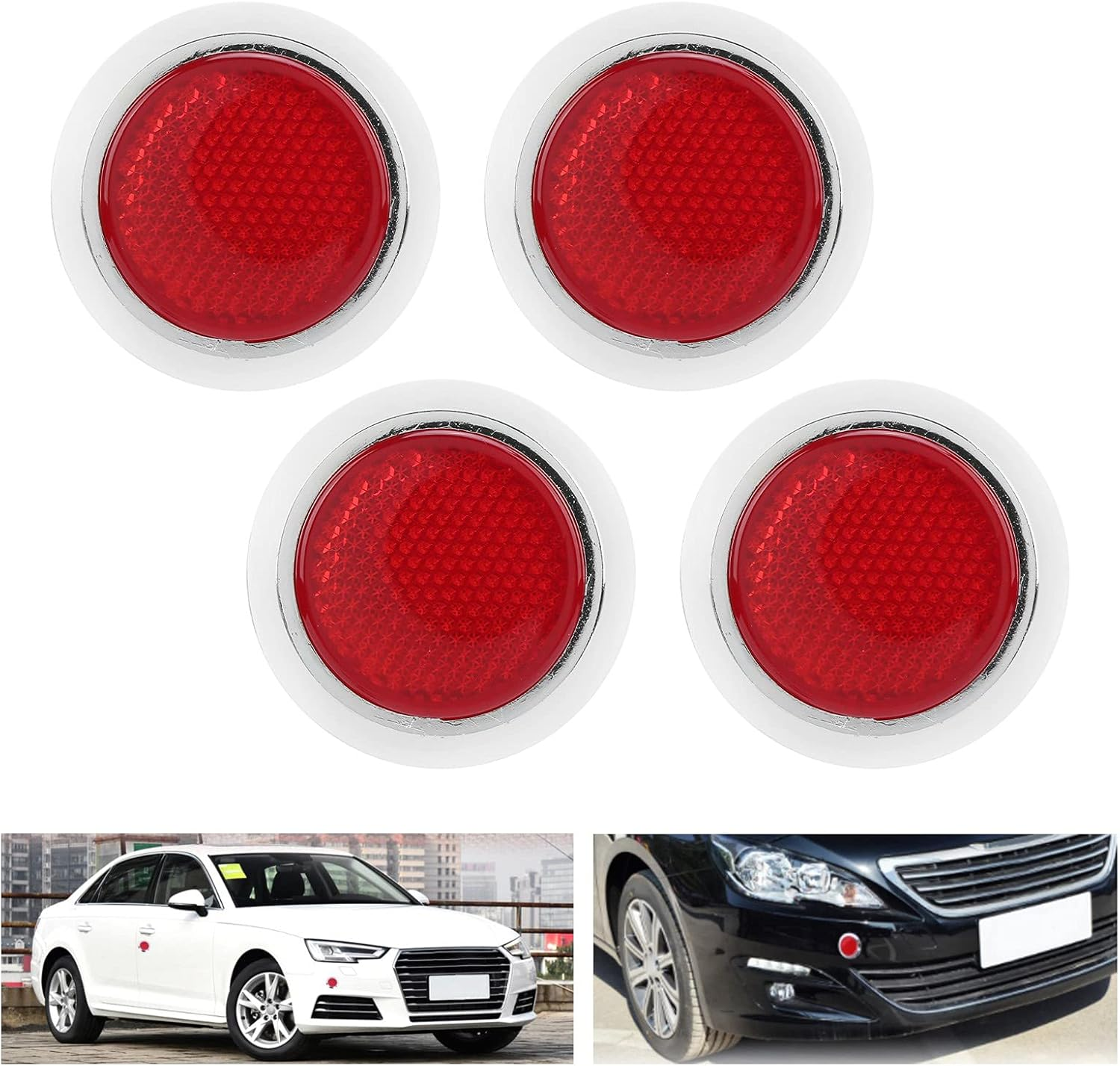 Red Reflective Stickers for Cars Motorcycles 4PCS ABS round Reflectors with Strong Adhesive for Night Driving image number 1