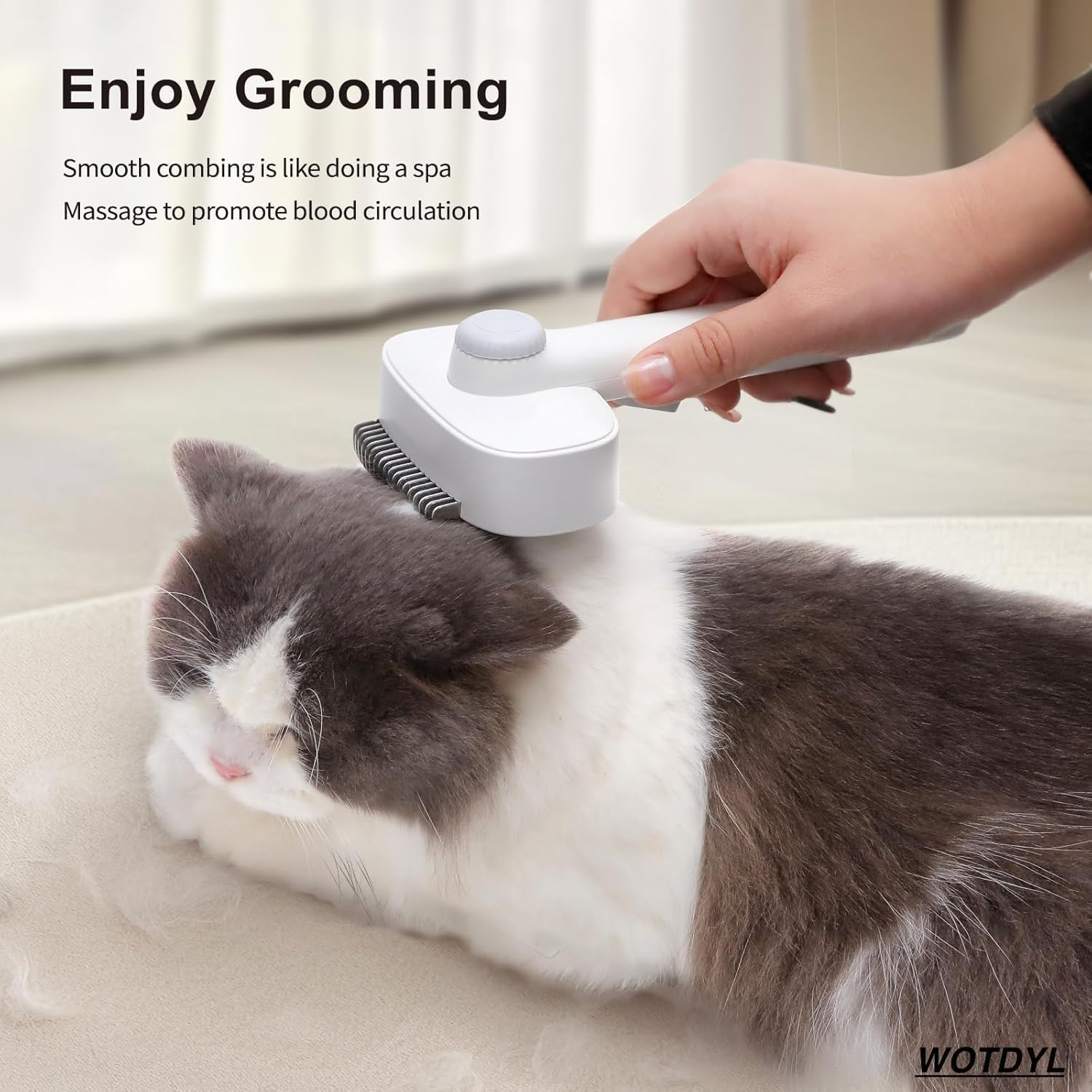 Pet Dog Brush Hair Removal Comb,Pet Deshedding Tools for Short Haired Cats Cat Brush with Release Button,Self Cleaning Slicker Brush-Skin Friendly Deshedding Grooming Tool Suitable for Shedding image number 1