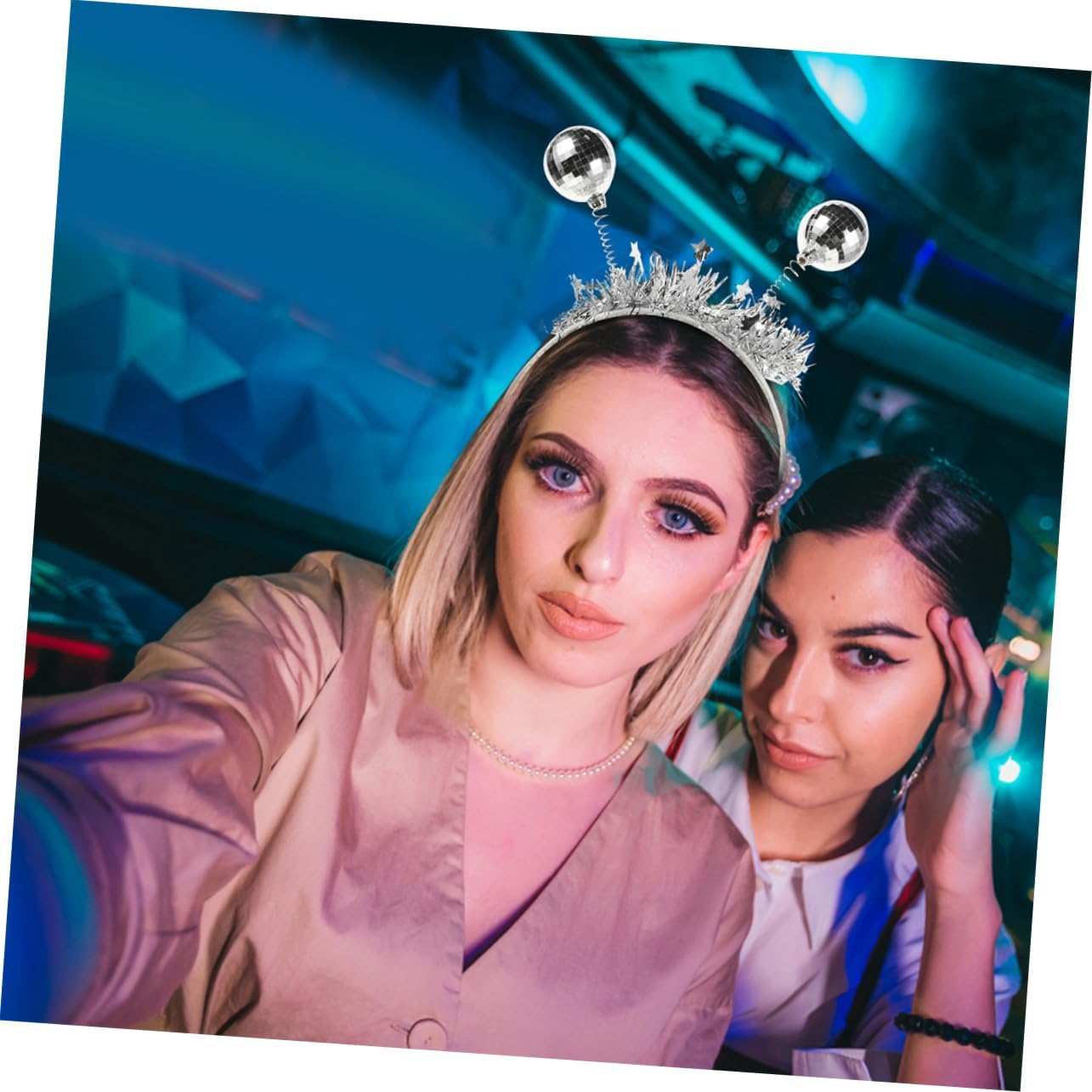 DEARMAMY 2Pcs Disco Ball Headbands for Women Fashion Headpiece for Halloween Parties Carnival Hairband Padded Comfort image number 6