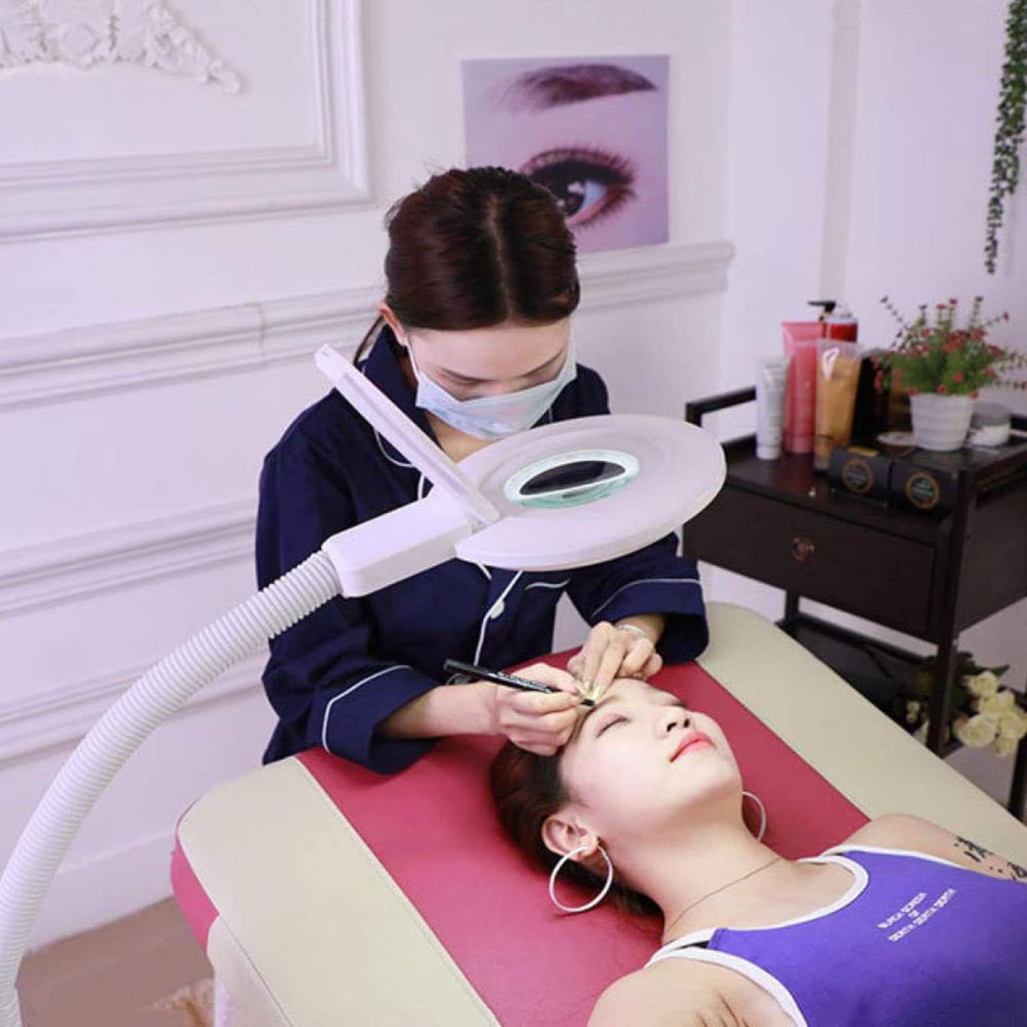 Led Floor Standing Magnifying Lamp, Floor Cold Light Magnifier, Stand Lamp Glass Adjustable Rolling Diopter Salon Spa Beauty Makeup Skincare Nail Tattoo Light Magnifying Tool XXZ image number 6