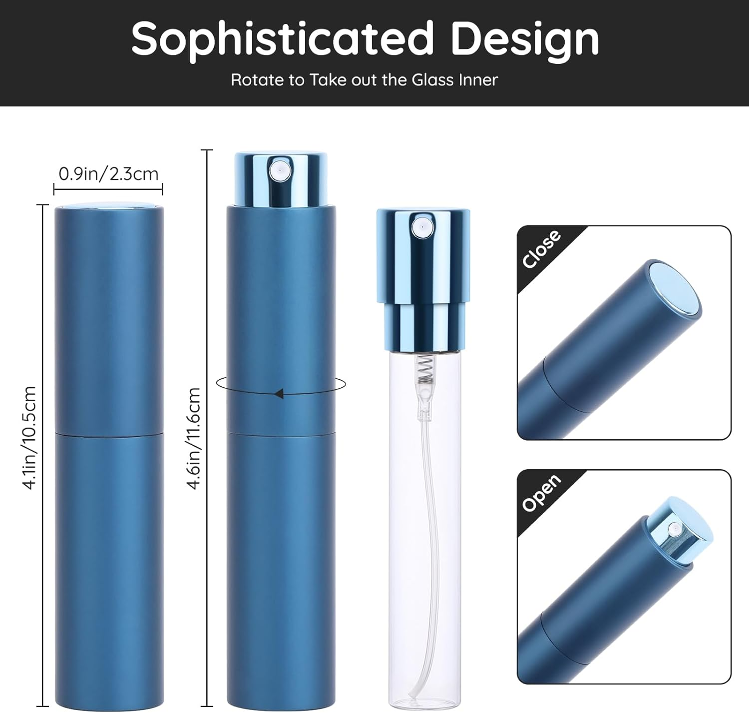 Segbeauty Travel Perfume Refillable Bottle, Perfume Atomiser, 2Pcs 10Ml Scent Perfume Dispenser, Portable Perfume Spray Bottle, Perfume Container Leakproof for Party, Date (Black, Blue) image number 4