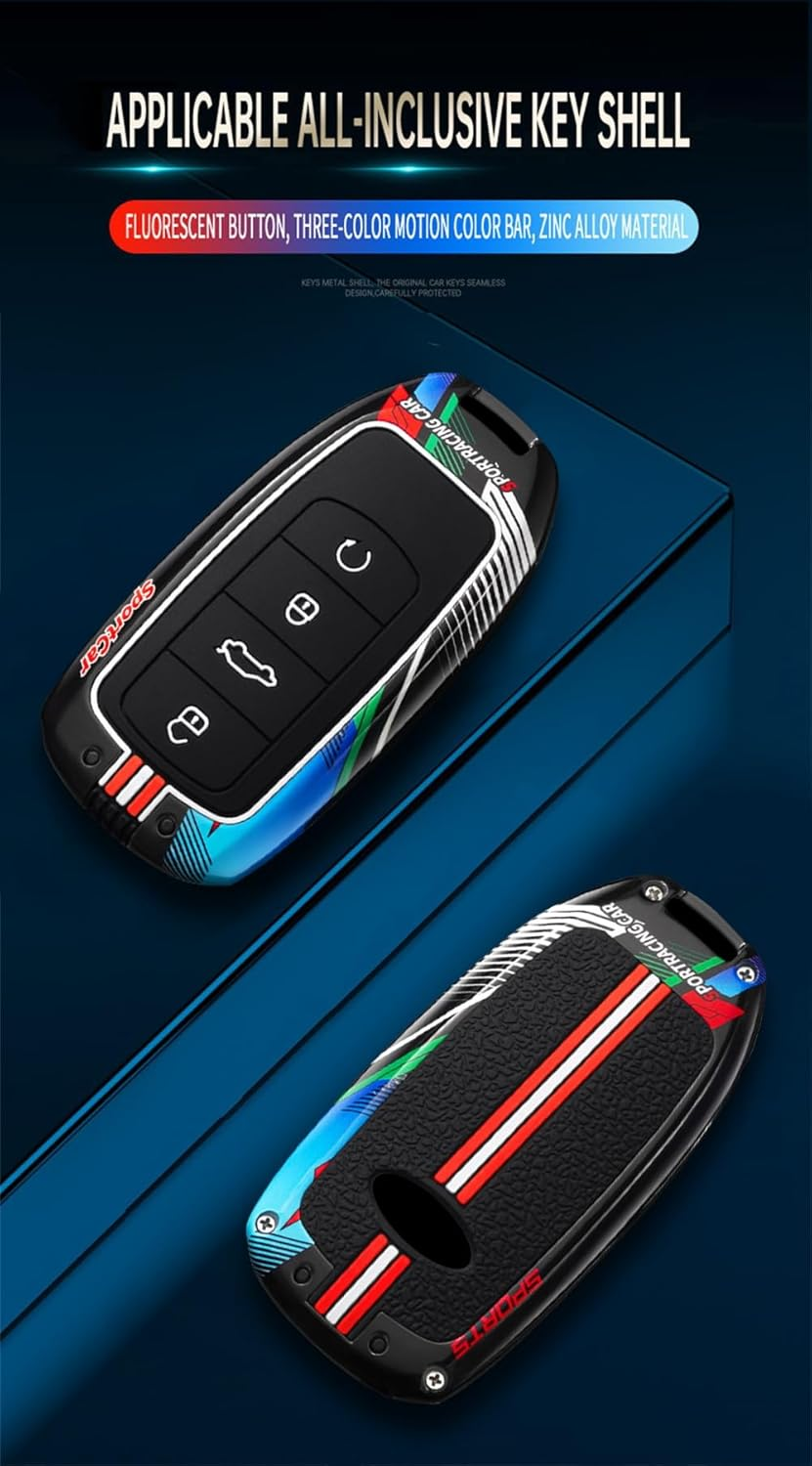 Ontto Luminous Car Key Fob Cover Fit for Chery Jaecoo J7 J8 7 Tiggo 8Plus 8 5 plus 7Pro Max Omoda 5 C5 Arrizo Key Holder Metal Smart Shell Case Keyring Keychain Auto Styling Accessories Red 3 - 2-Black image number 6