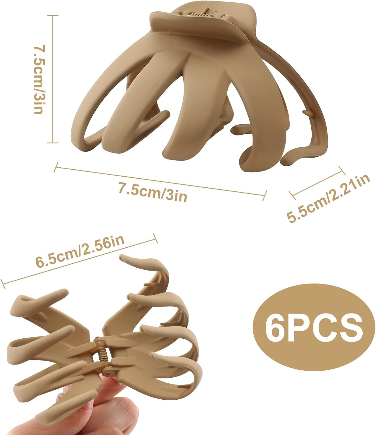 6 Pack Large Hair Clips for Thick Hair, Octopus Hair Claw Clip for Women Girls, 3.2'' Claw for Long Hair, Big Matte Jaw Clips Neutral Color, Strong Hold Jumbo Hair Clip for Gift - Brown image number 5