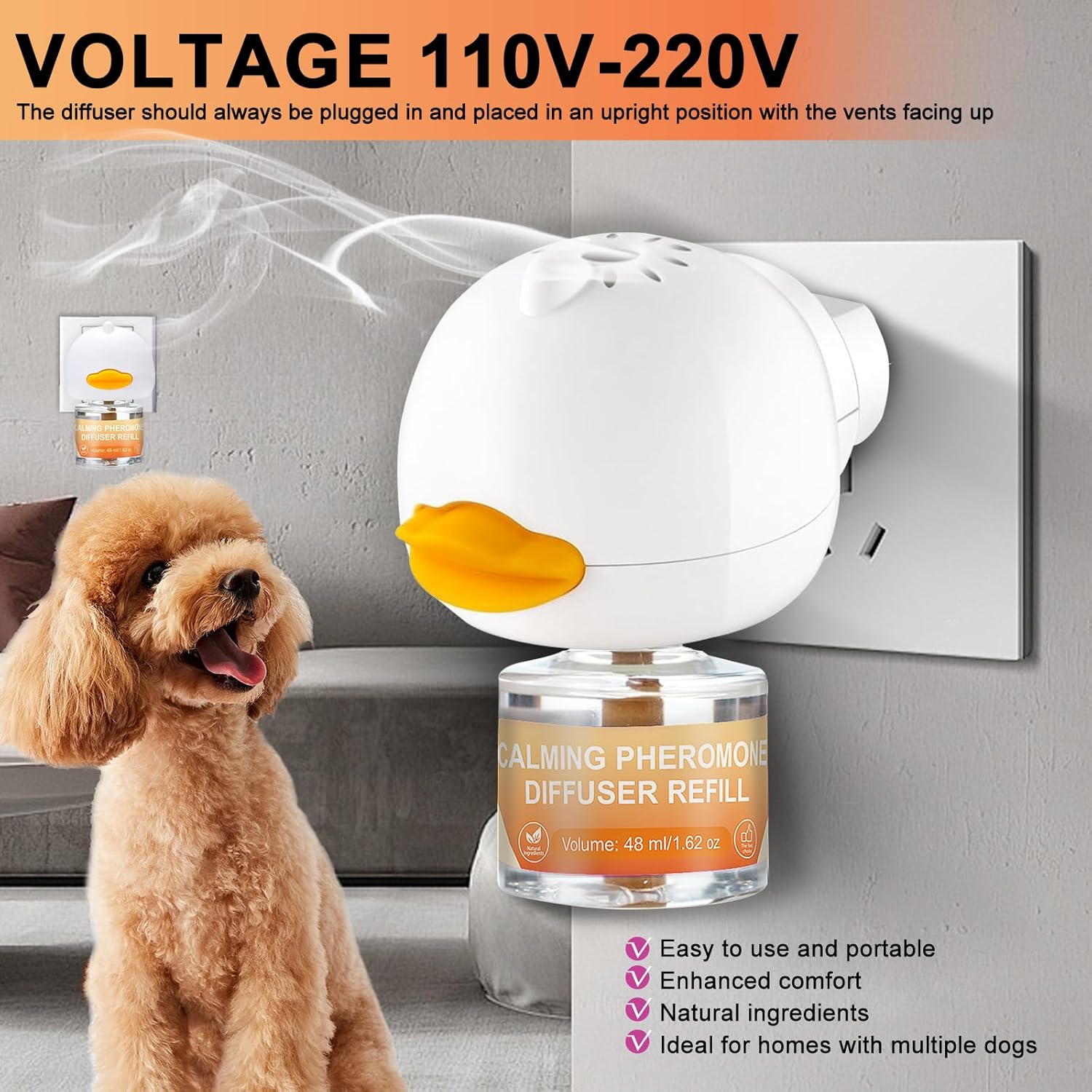 Dog Calming Pheromone Diffuser, Pet Calming Diffuser for Dog Anxiety Relief 4 Refills,Anxiety Relief Reduce Aggression Fighting Barking Stress Calm Relaxing (4) image number 1