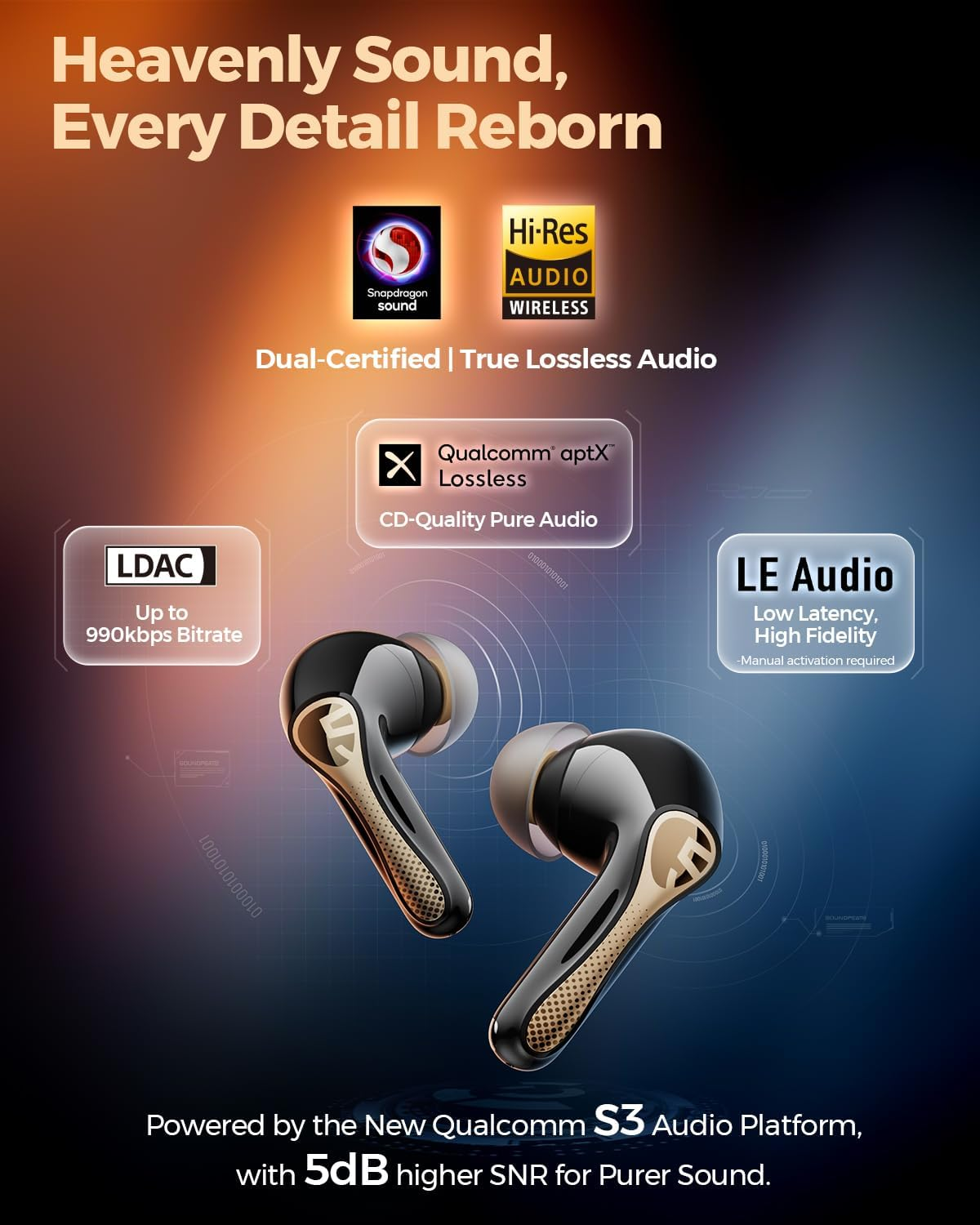 SOUNDPEATS Air5 Pro+ Hybrid Driver Wireless Earbuds, Xmems & Aptos Class-H Amplifier, LDAC & Aptx Lossless, Hi-Res Audio Wireless Certified, 55Db Adaptive ANC, Bluetooth 5.4, Fast Charging image number 5