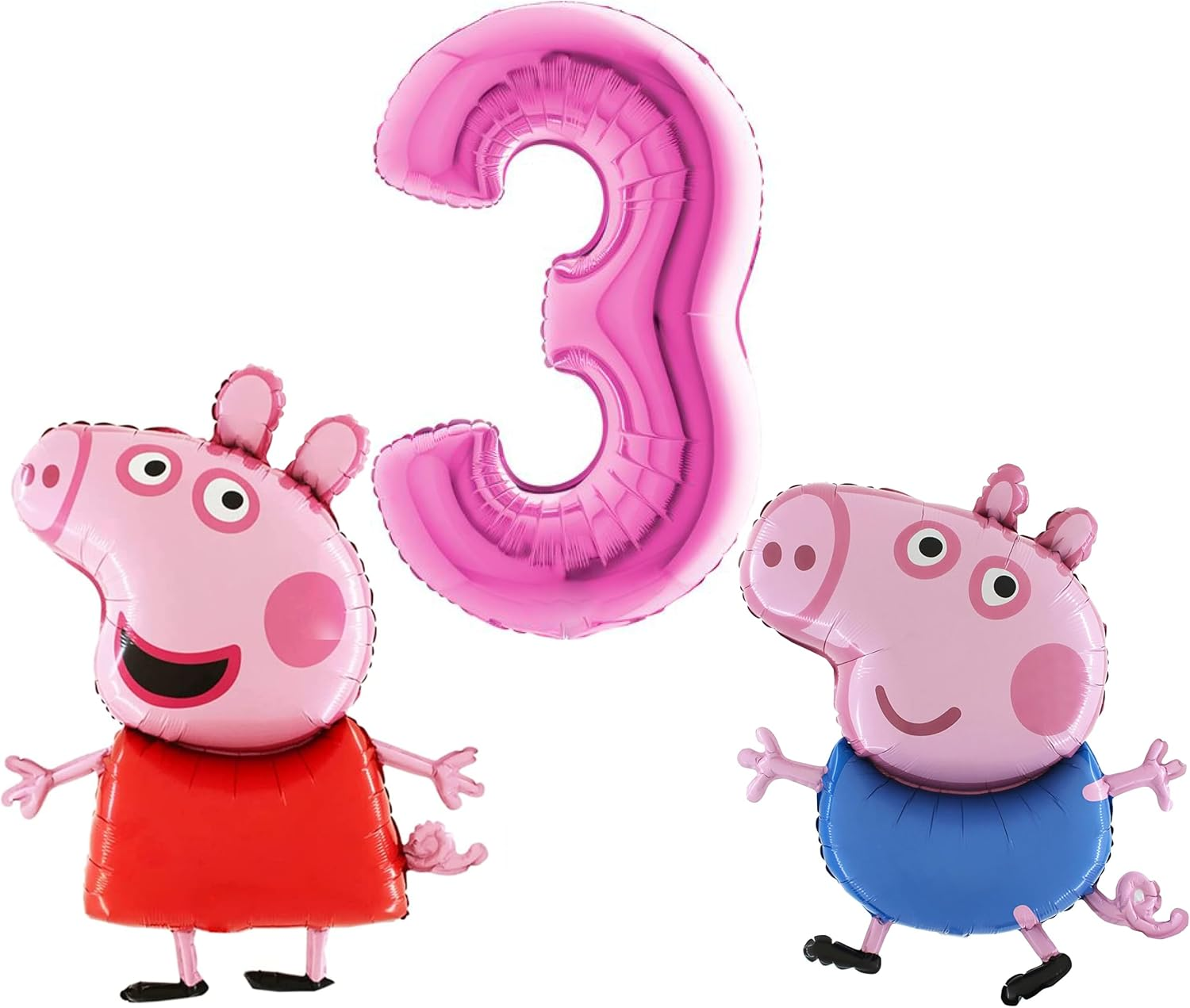 Toyland&reg; Peppa & George Pig Foil Balloon Pack - 2 X 37" Character Shape Balloons & 1 X 40" Number Balloon - Kids Party Decorations
