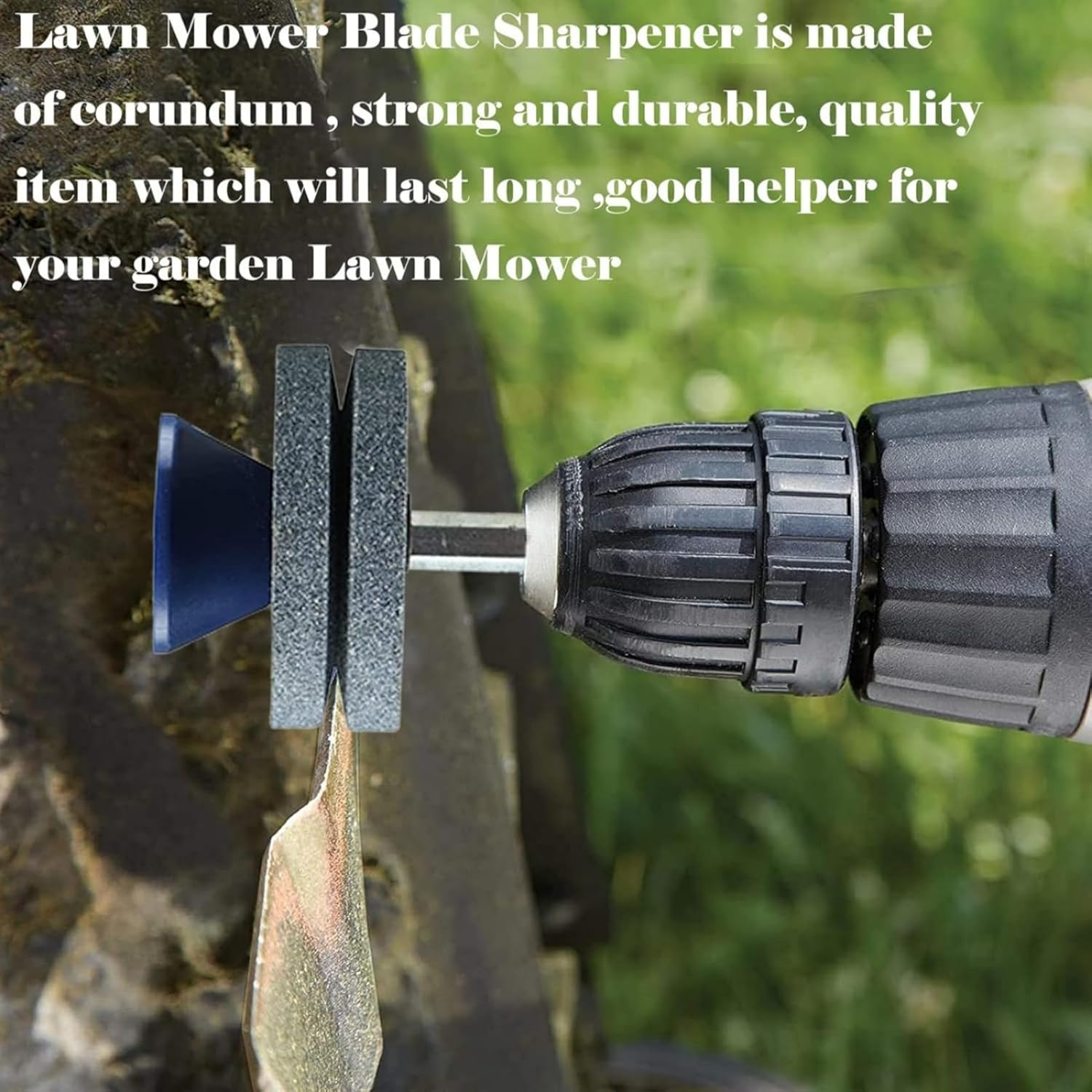 SNOKAY 3 Pcs Universal Lawn Mower Blade Sharpener - Compatible with Any Power Drill, Hand Drill - Mower Blade Sharpening Tool (Blue)