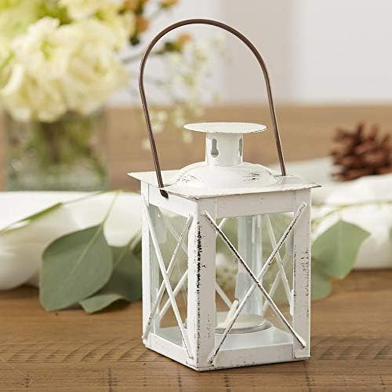Kate Aspen Decorative Lanterns - Set of 12 - Luminous Distressed Metal Lantern Candle Holders for Wedding, Home Decor and Party - 4.5" H (6.5" H with Handle) &ndash; White image number 1