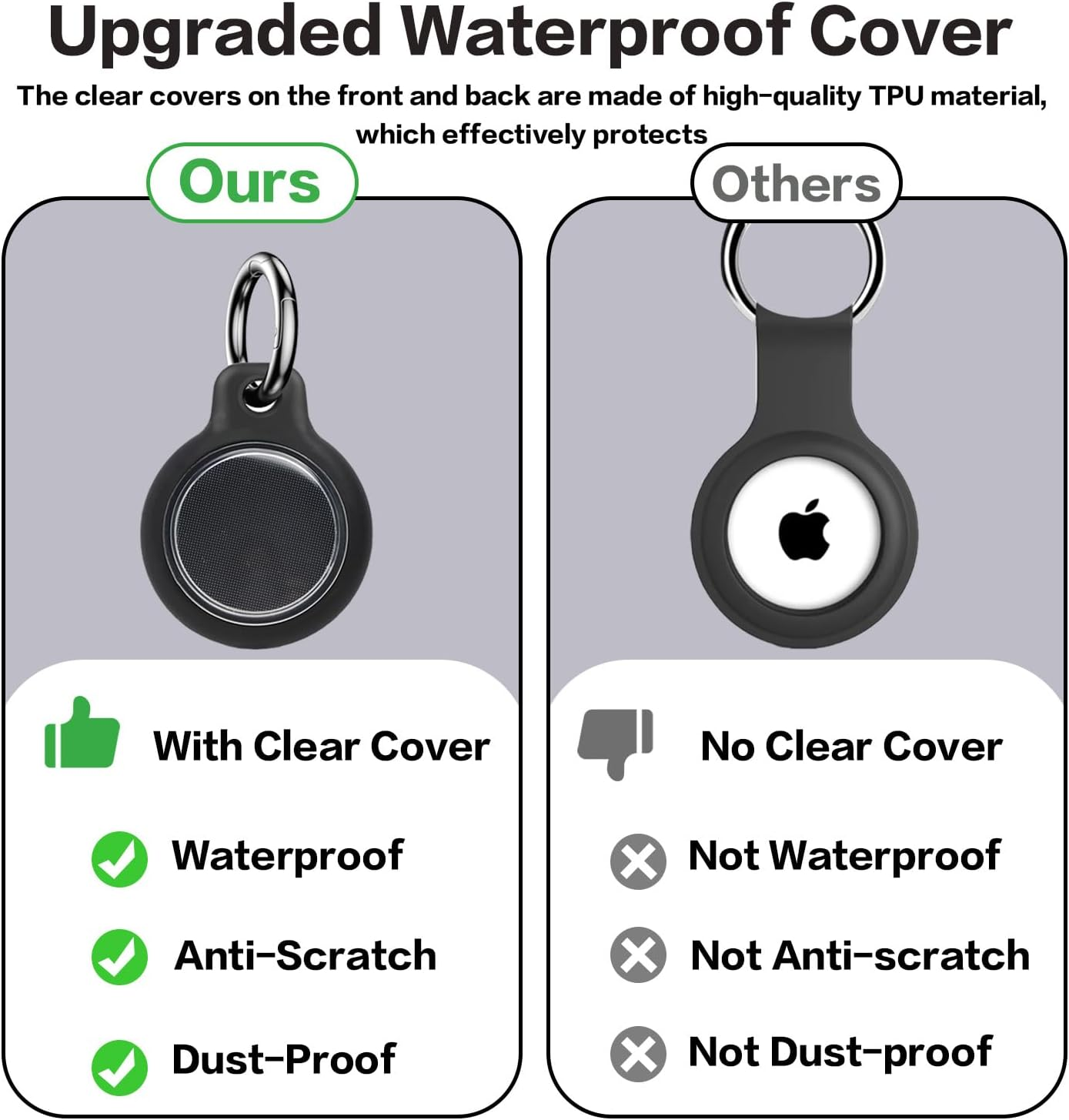 Kaoruo Anti-Scratch and Shock Case for Dog,Car Key, IPX8 Waterproof for Airtag Holder, Luggage Compatible with Apple Air Tags Keychain with Lock(Black)