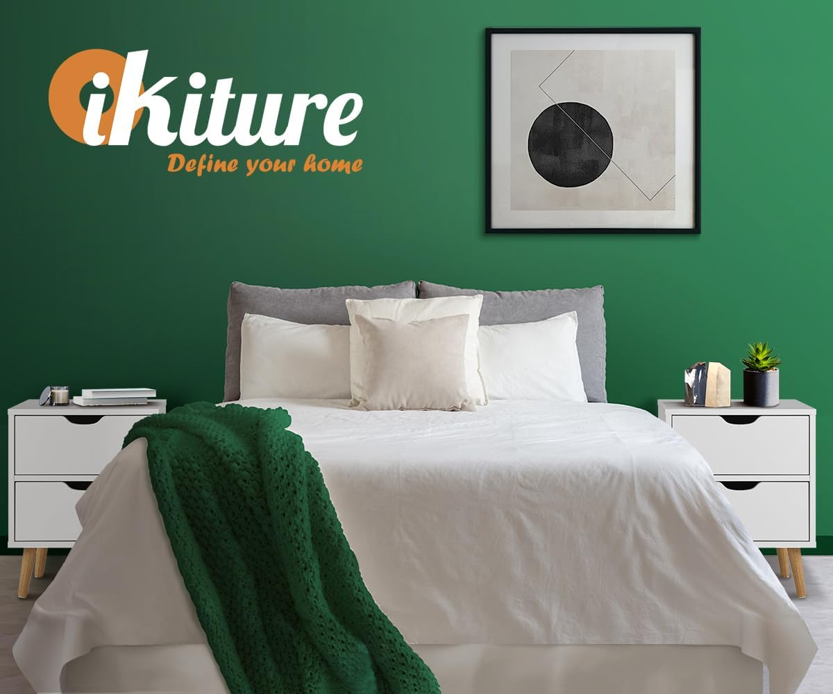 OIKITURE Wooden Nightstand with Handles, Bedside Table with 2 Drawers, Side Table Storage Cabinet for Bedroom Living Room Office, Home Furniture Organiser, White image number 3