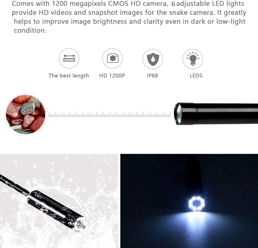 Inspection Camera Endoscope 1080P HD Digital Borescope Inspection Camera with 6 LED 3 in 1 Waterproof Cable Flexible Snake Cable for Android Mac (2M) image number 4