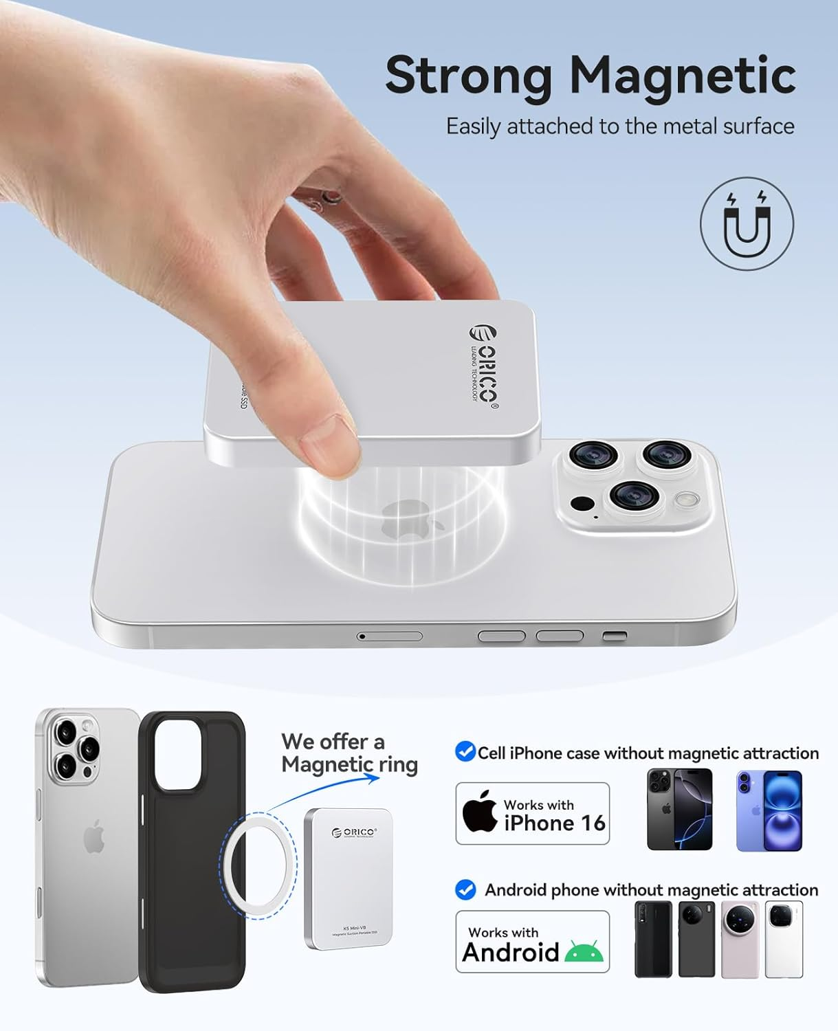 ORICO 512GB External SSD up to 460Mb/S Portable Solid State Drive,Silver-K5Mini image number 6